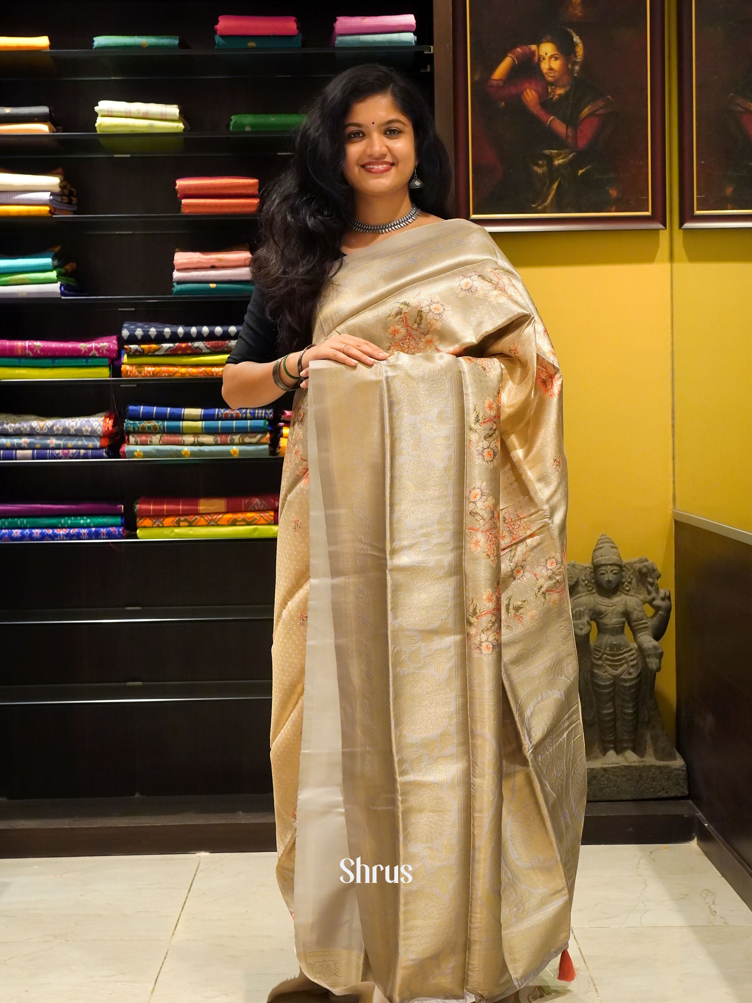 Grey(Single Tone) - Semi Georgette Saree - Shop on ShrusEternity.com