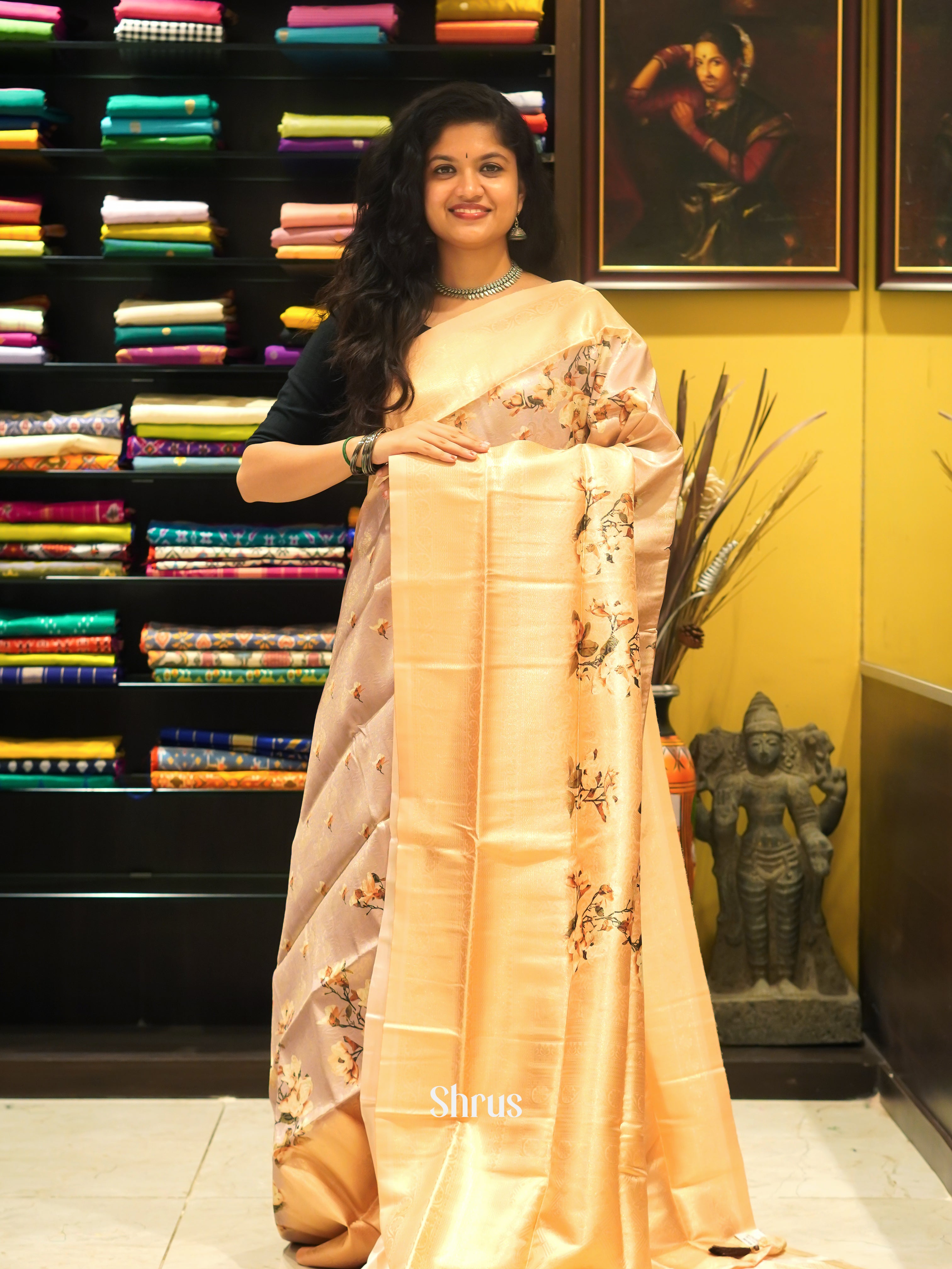 Peach(Single Tone) - Semi Georgette Saree - Shop on ShrusEternity.com