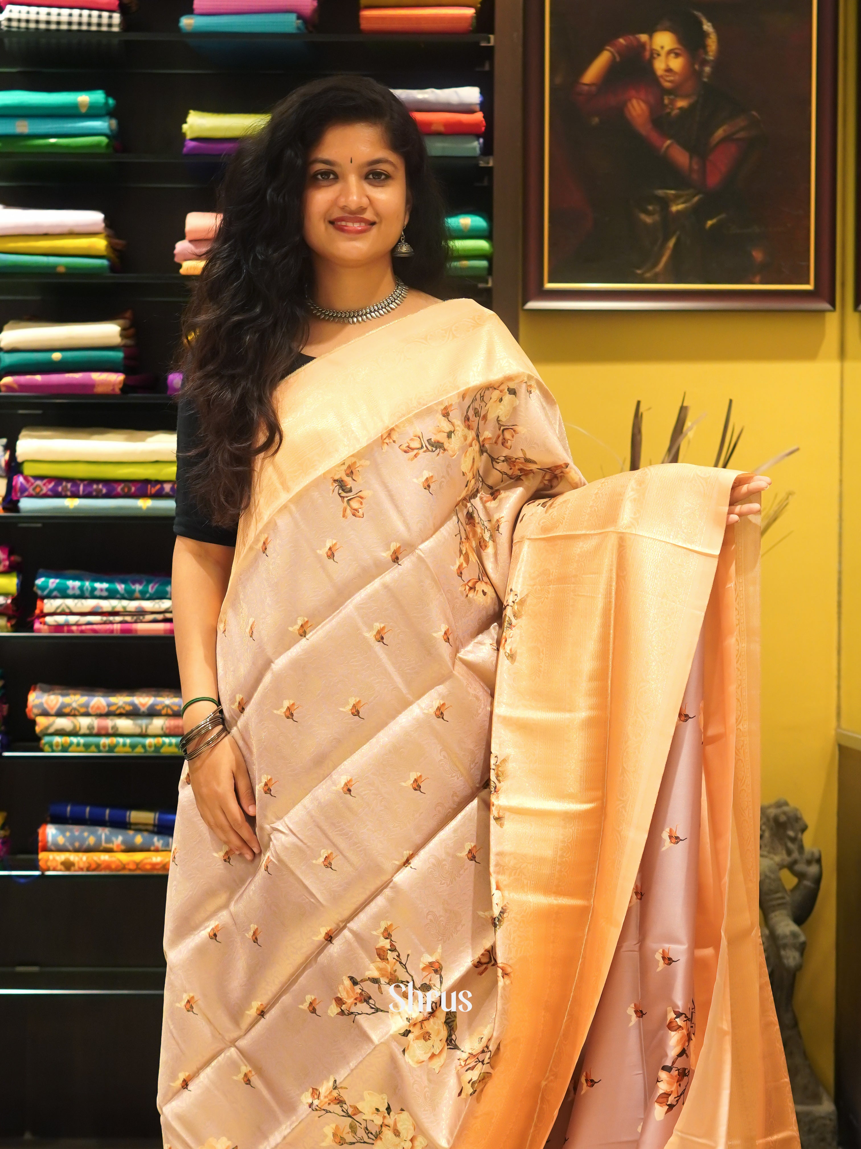 Peach(Single Tone) - Semi Georgette Saree - Shop on ShrusEternity.com
