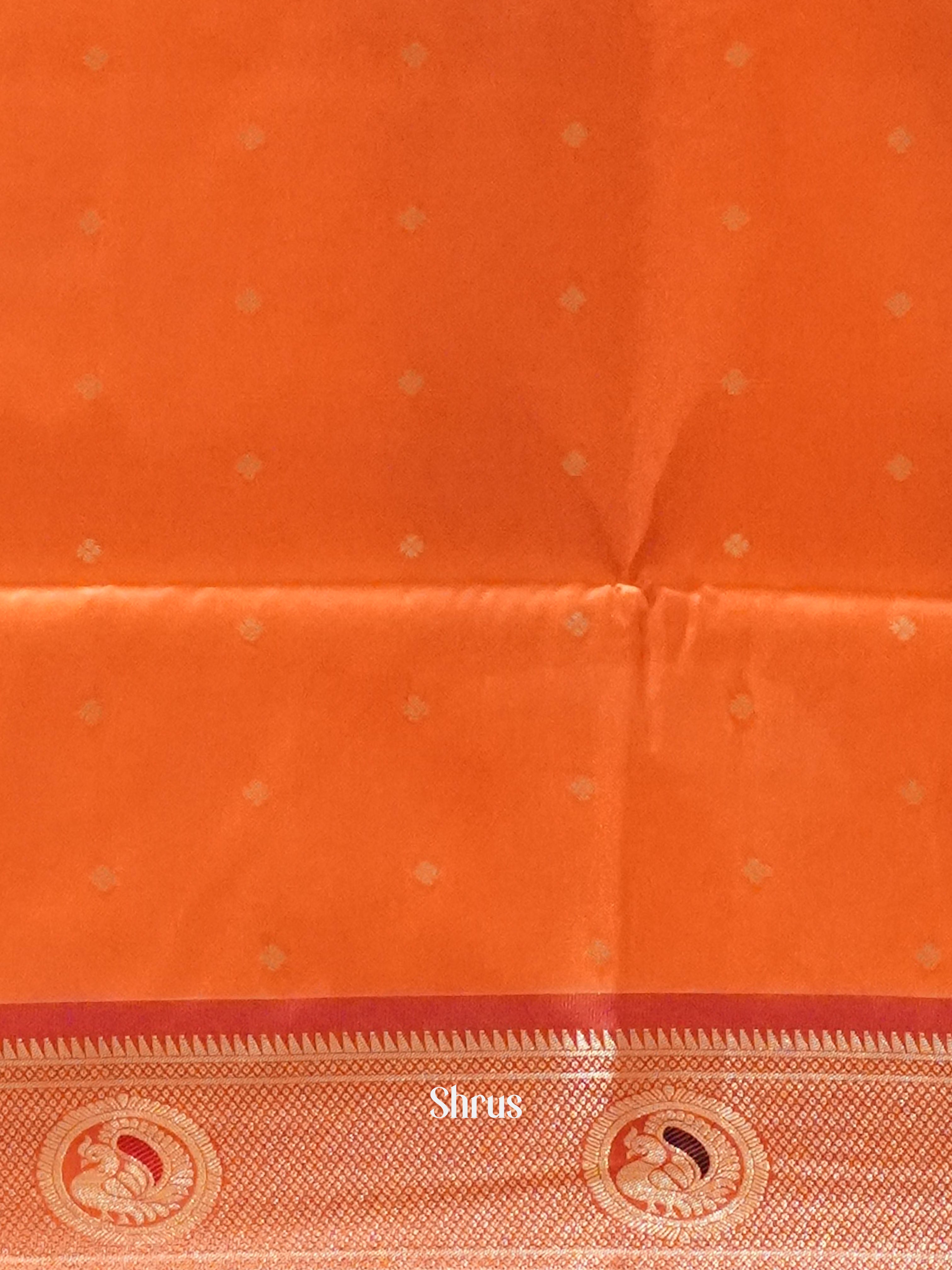 Green & Orange -Semi Paithani with art printed body & Zari Border - Shop on ShrusEternity.com