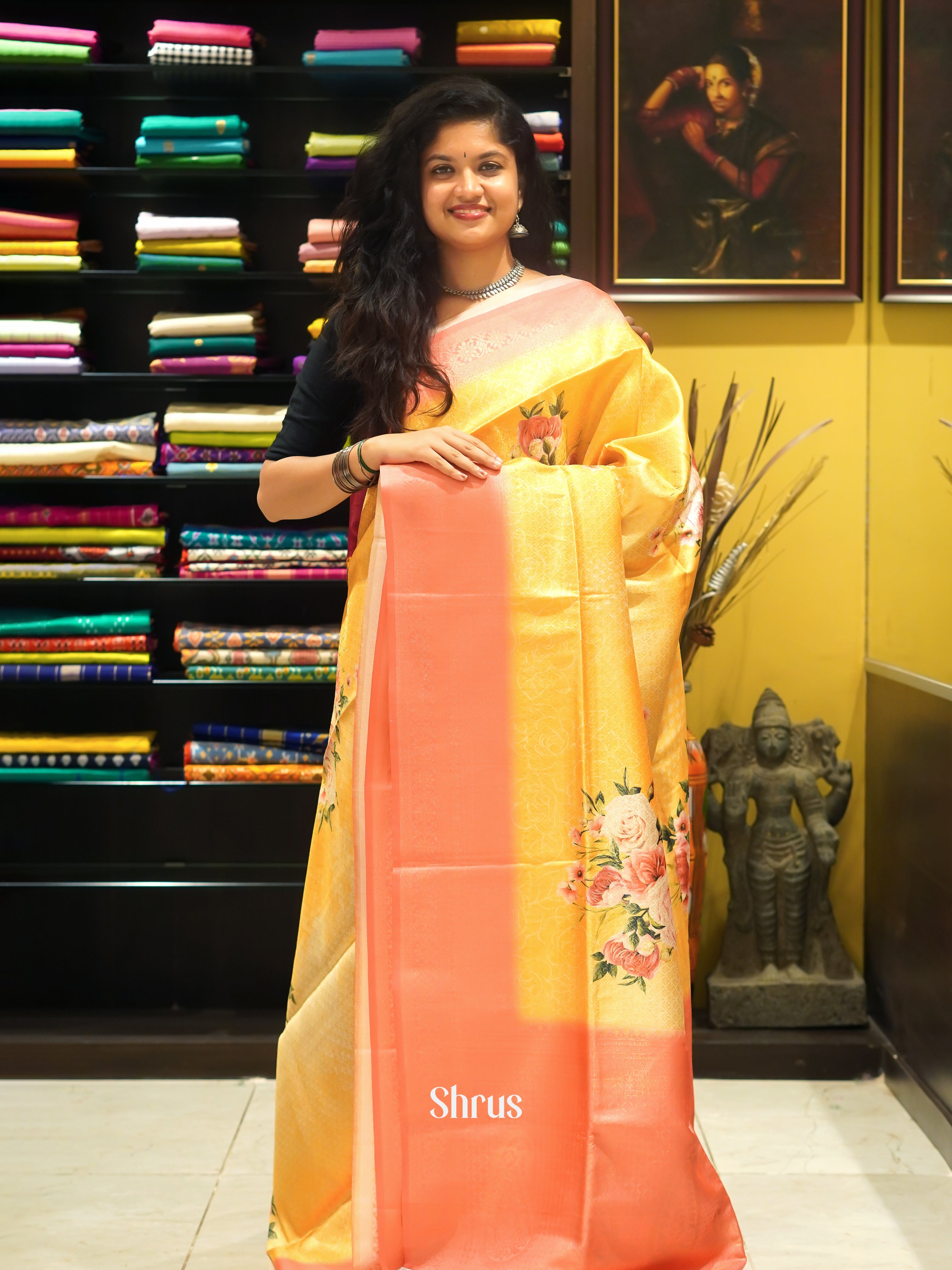 Orange & Pink - Semi Georgette Saree - Shop on ShrusEternity.com