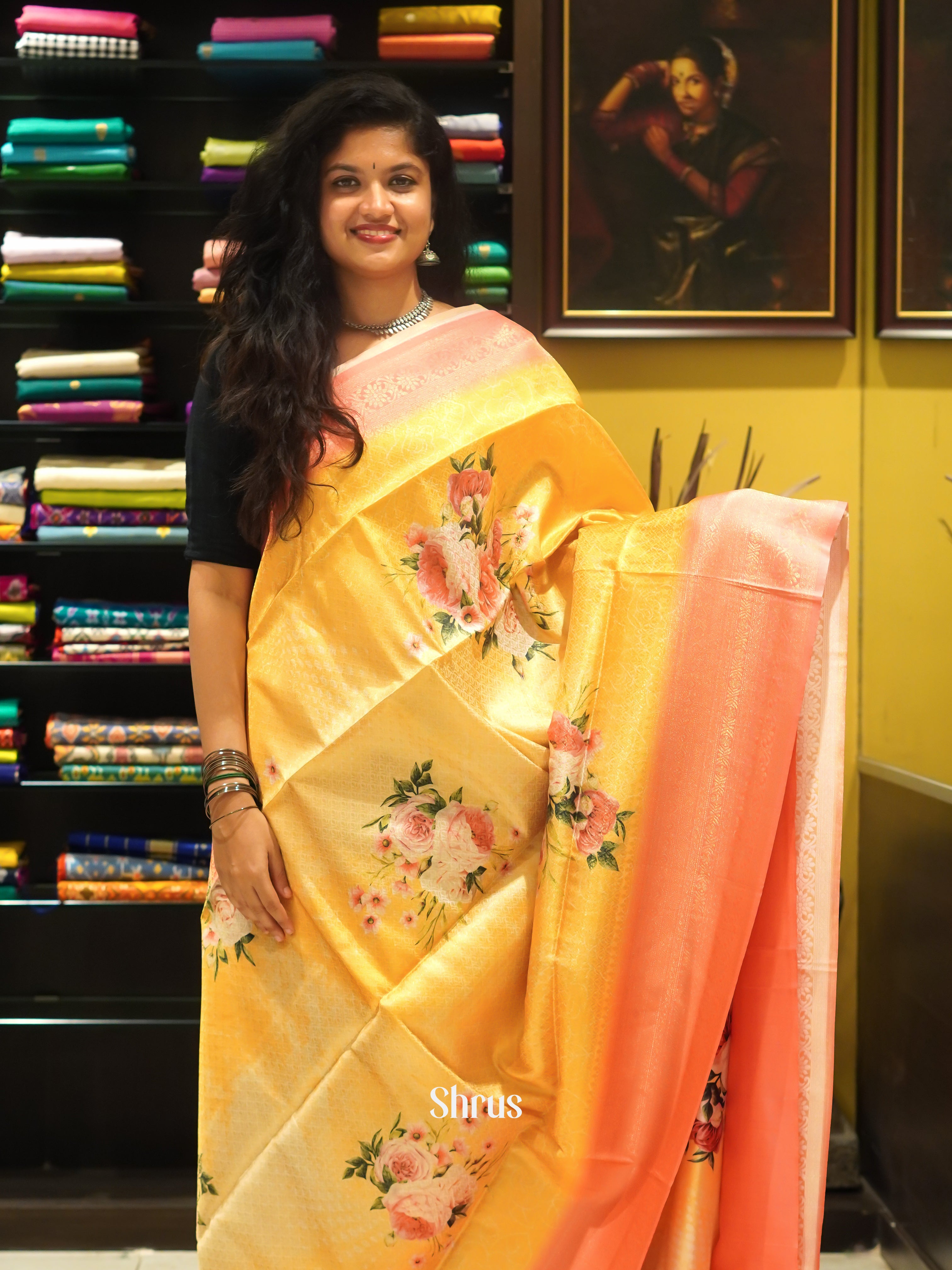 Orange & Pink - Semi Georgette Saree - Shop on ShrusEternity.com