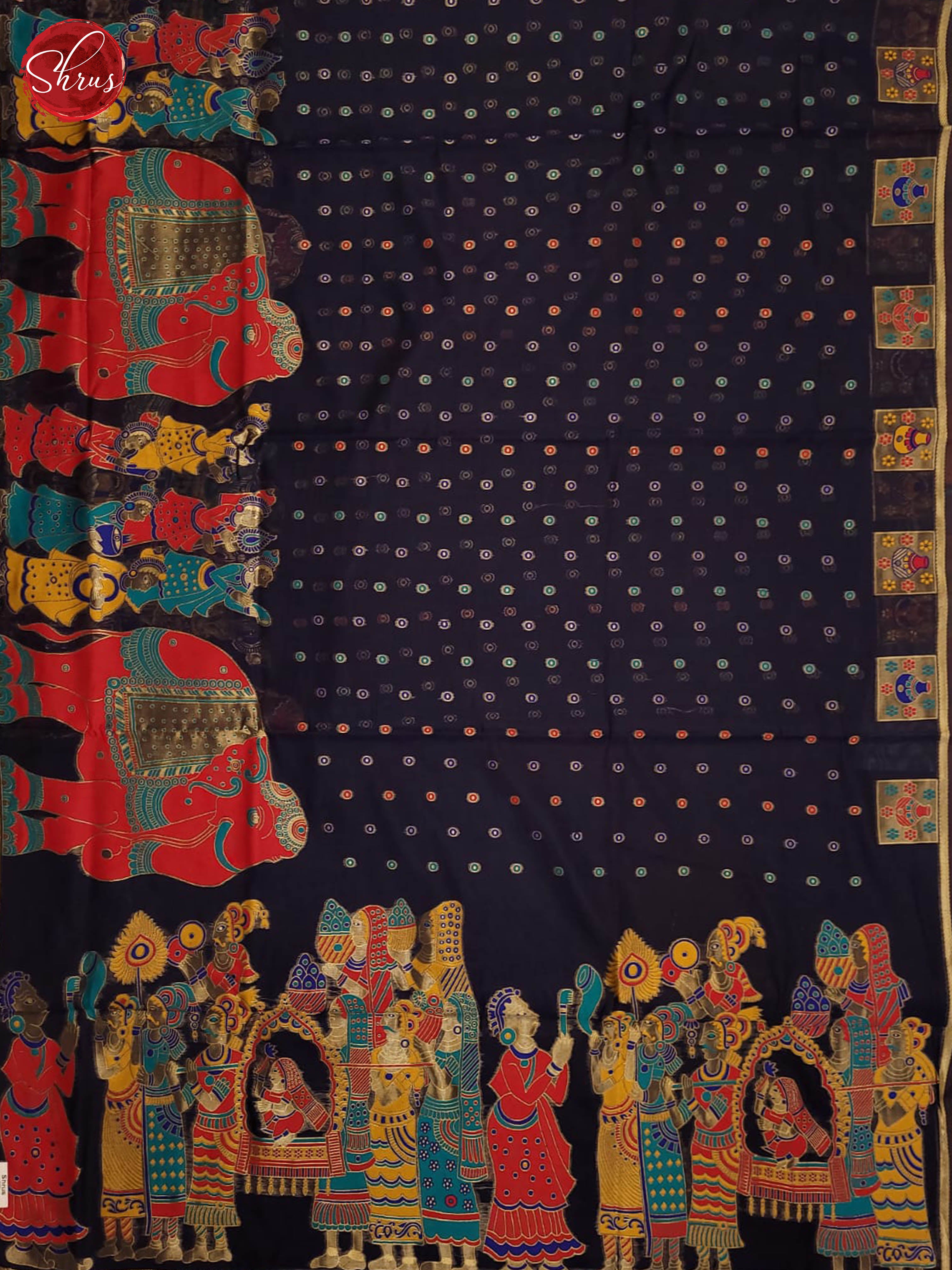 Blue(Single Tone)- Semi Chanderi Saree - Shop on ShrusEternity.com