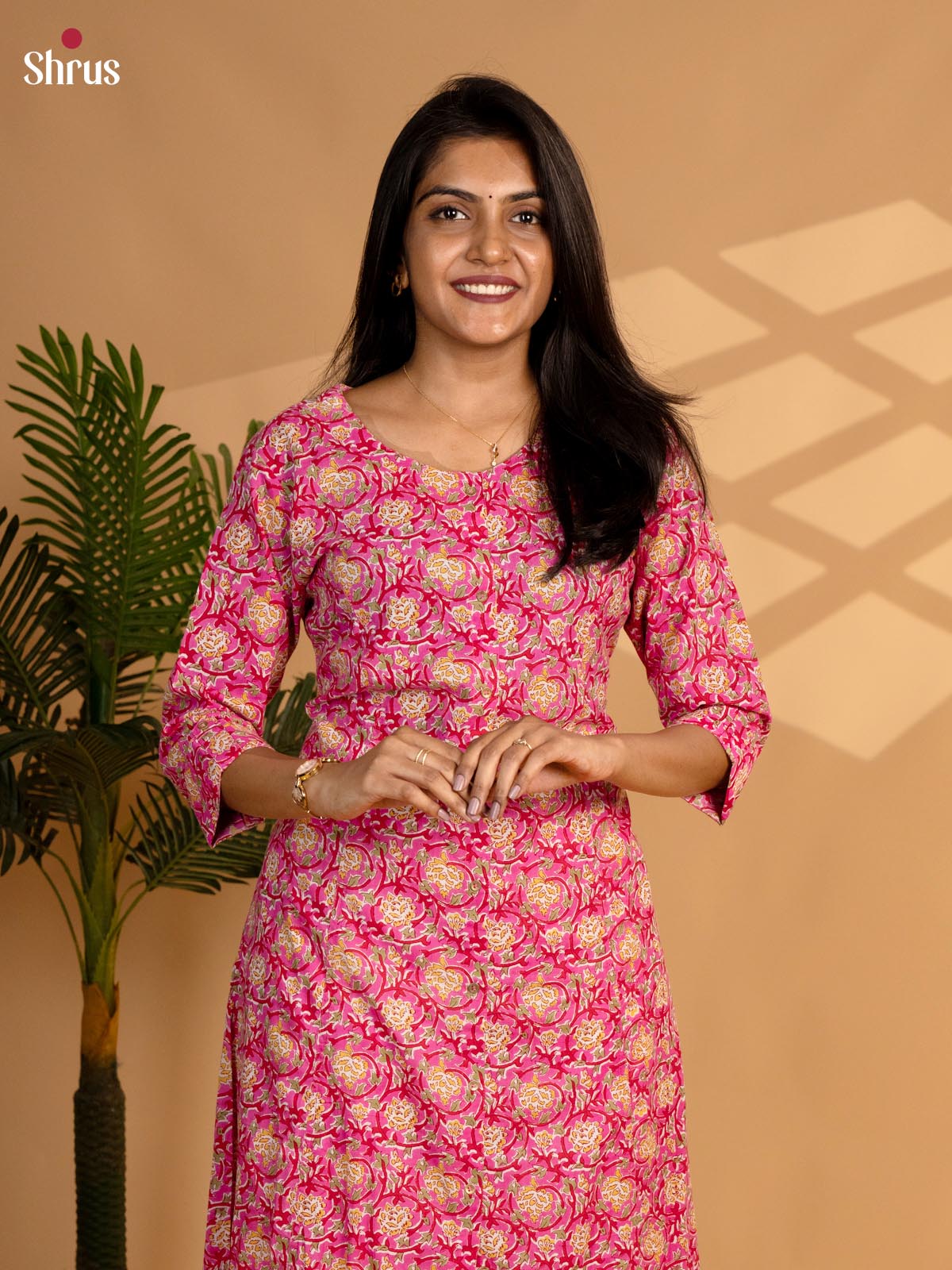 Pink - floral printed Readymade Kurti - Shop on ShrusEternity.com