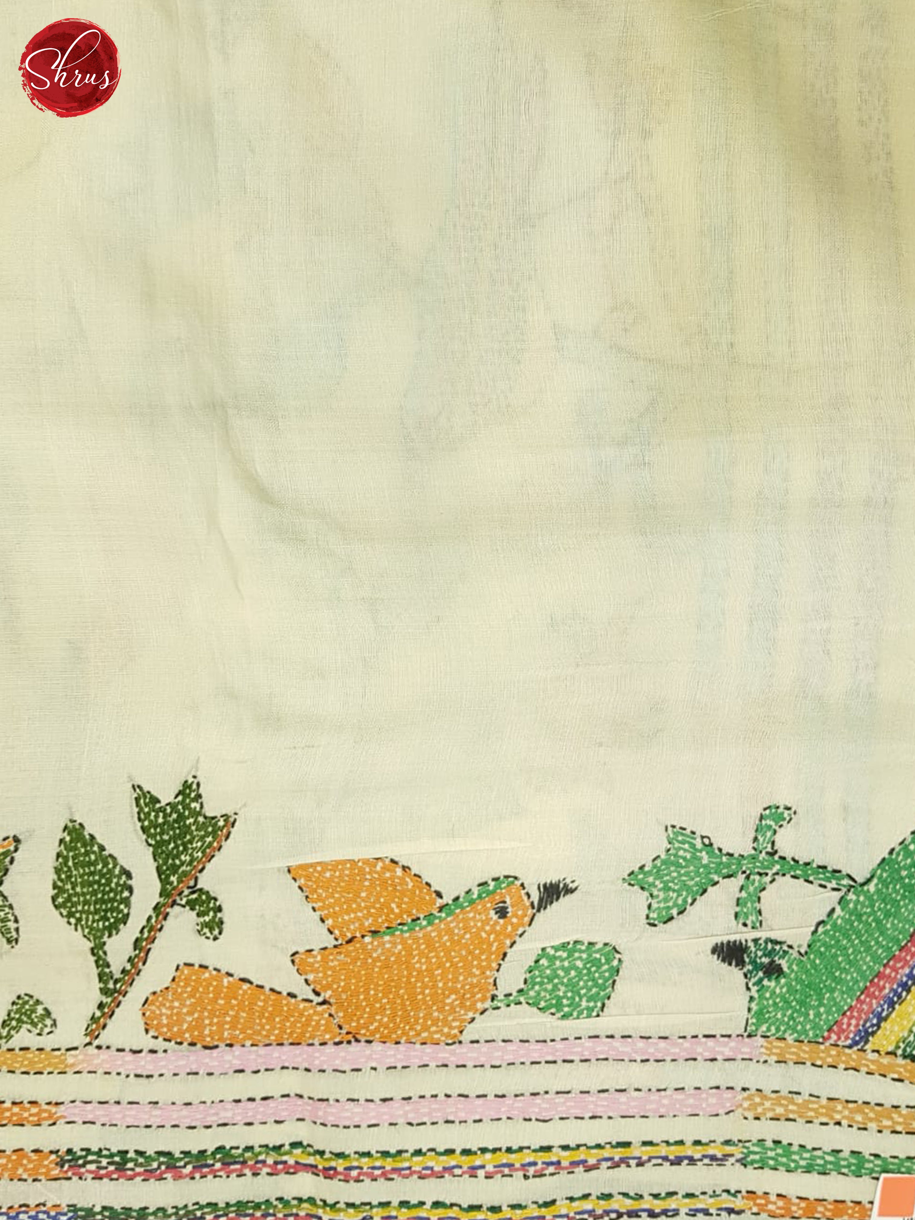 Cream- Tussar Saree(Kantha Stitch) - Shop on ShrusEternity.com