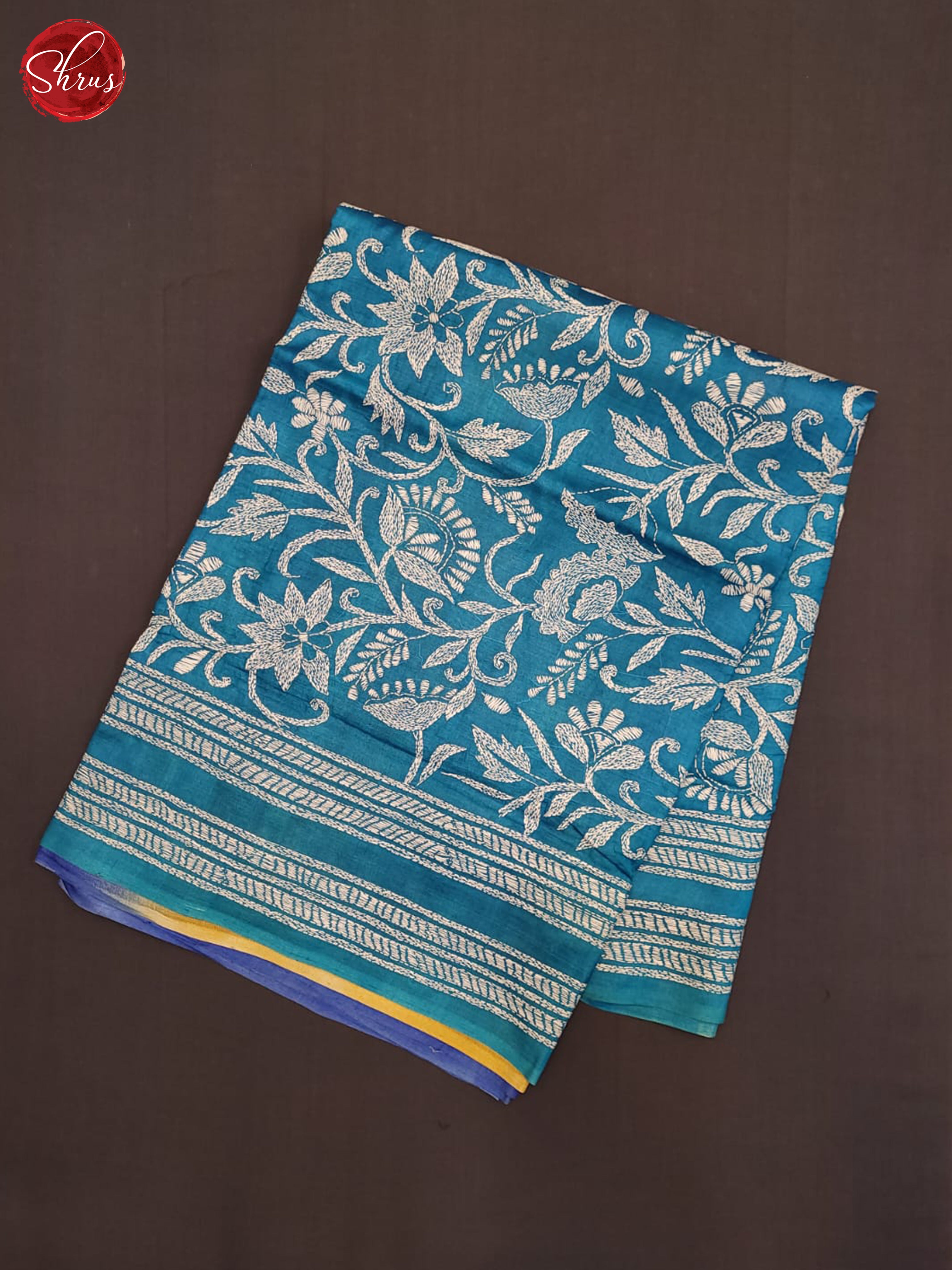 Blue and yellow-Tussar saree - Shop on ShrusEternity.com