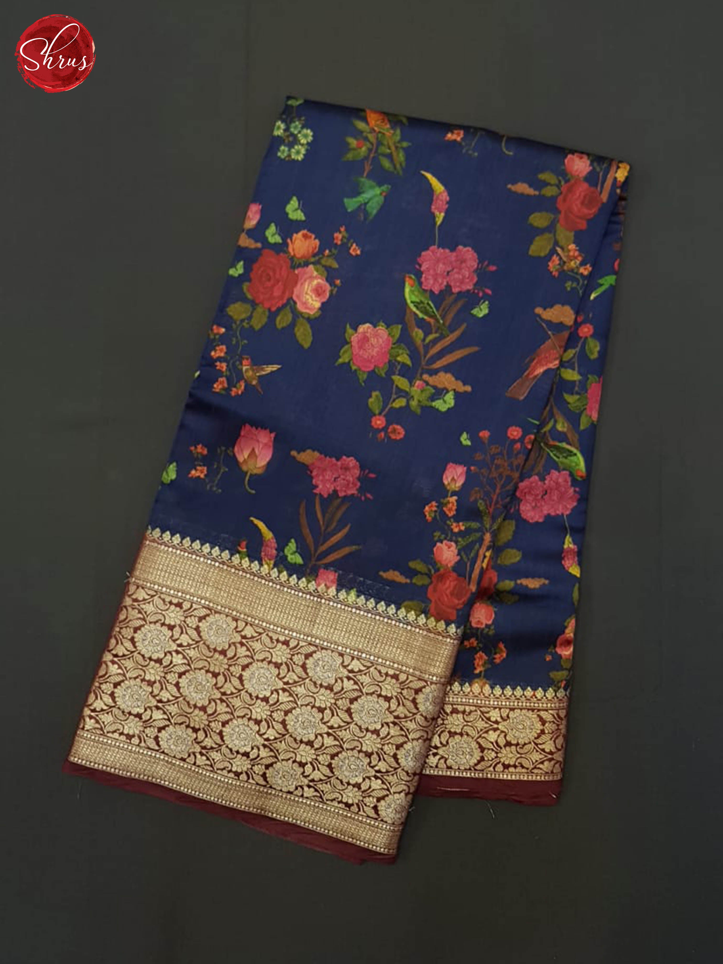 Blue And Maroon- Tussar Silk Saree