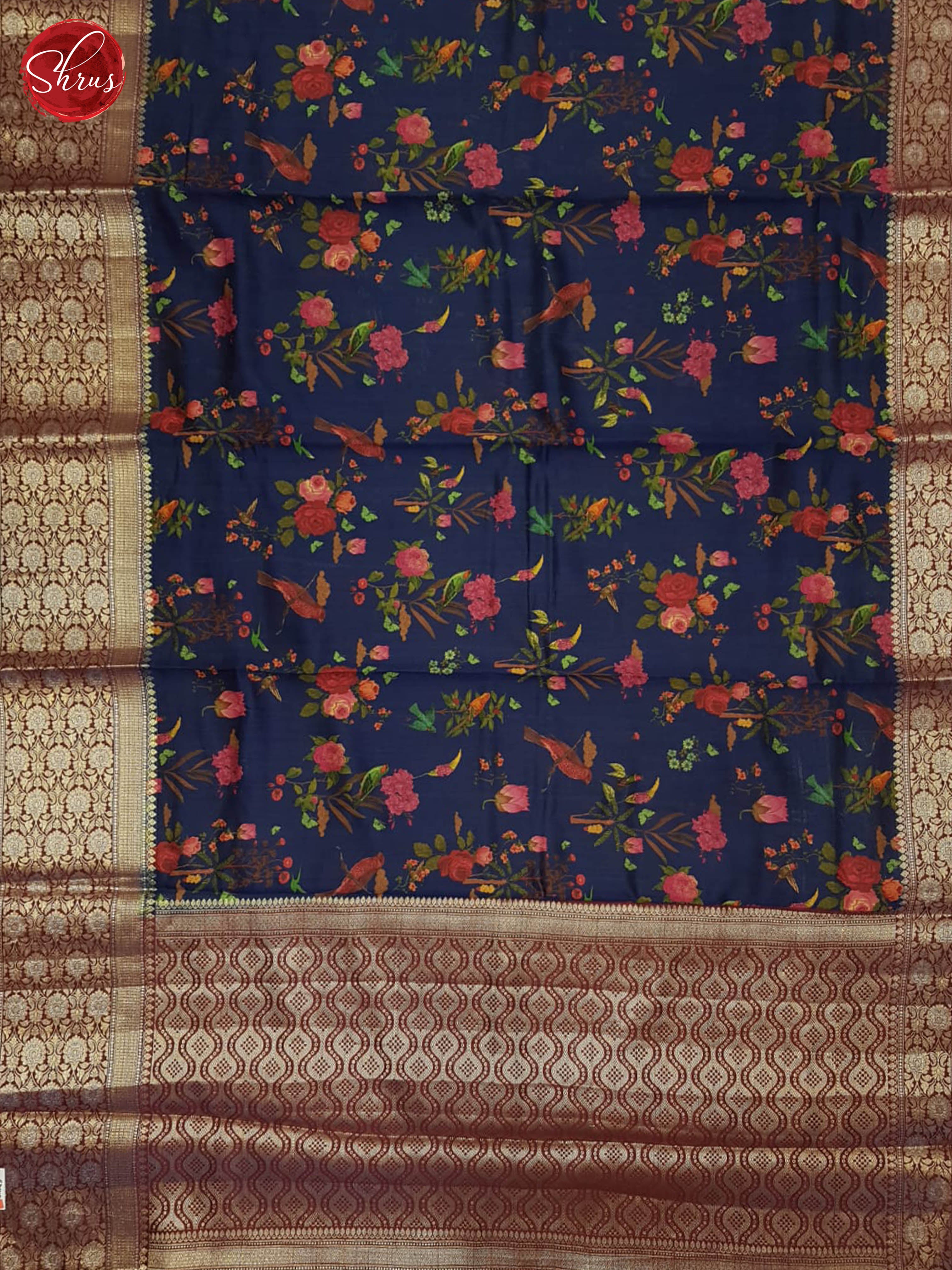 Blue And Maroon- Tussar Silk Saree-1