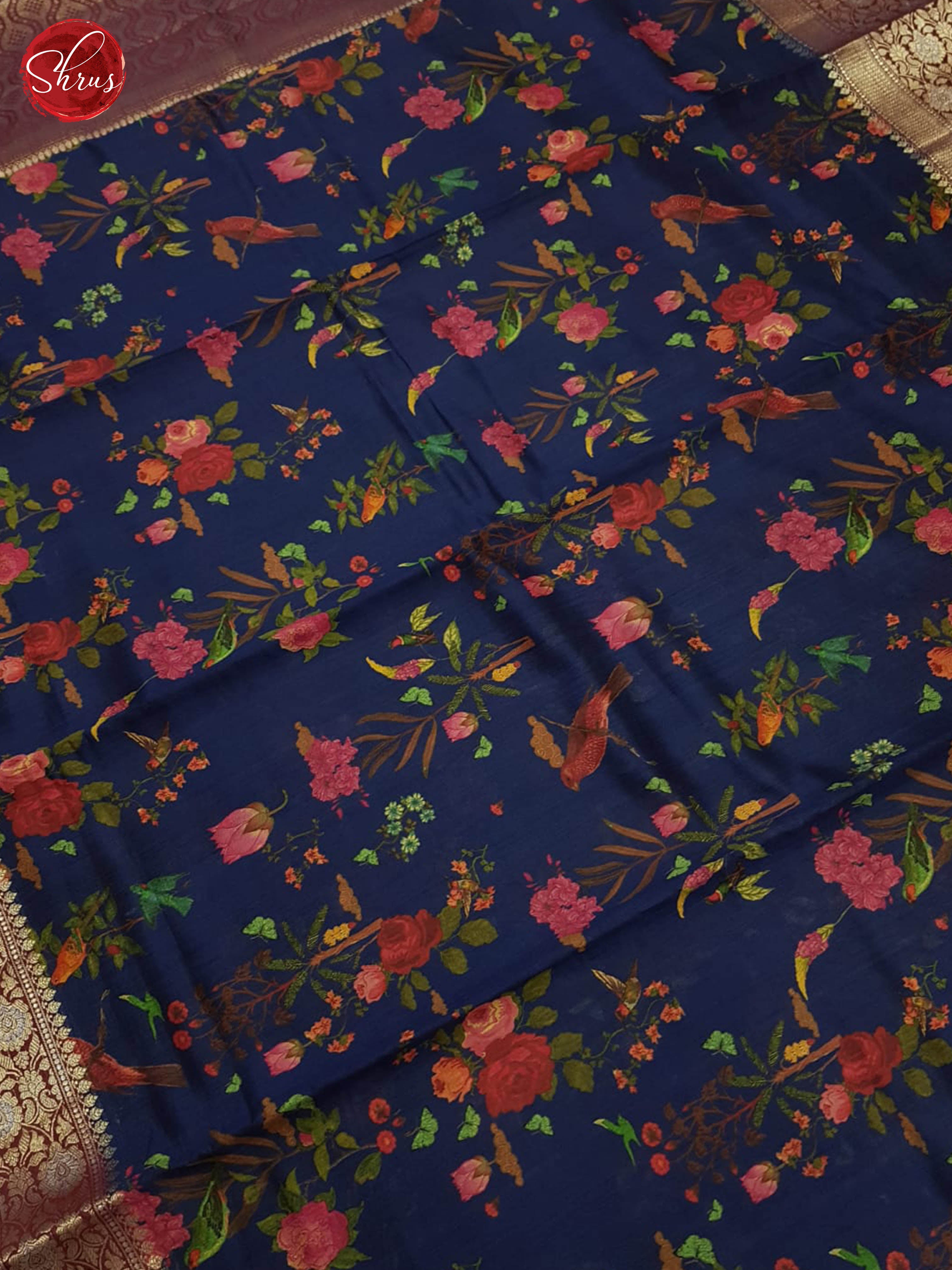 Blue And Maroon- Tussar Silk Saree-2