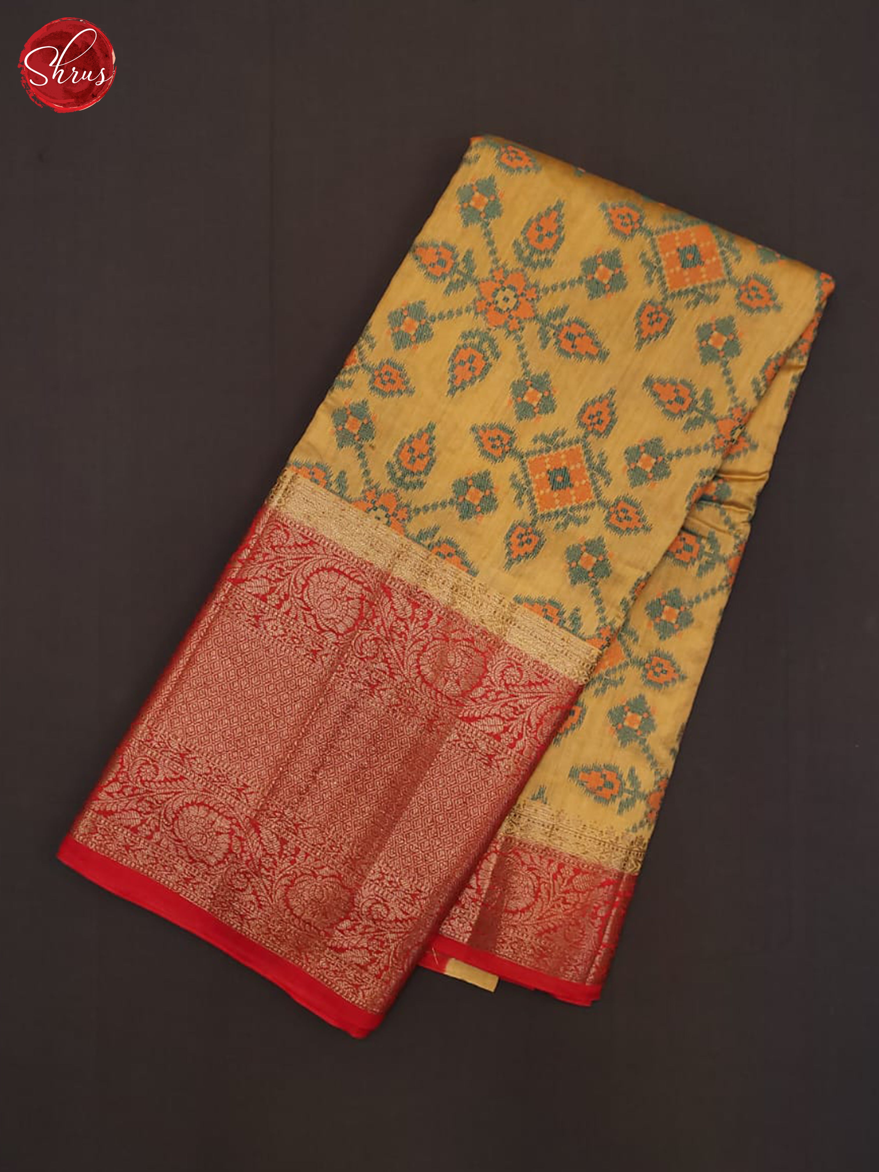 beige and Red-Tussar saree - Shop on ShrusEternity.com