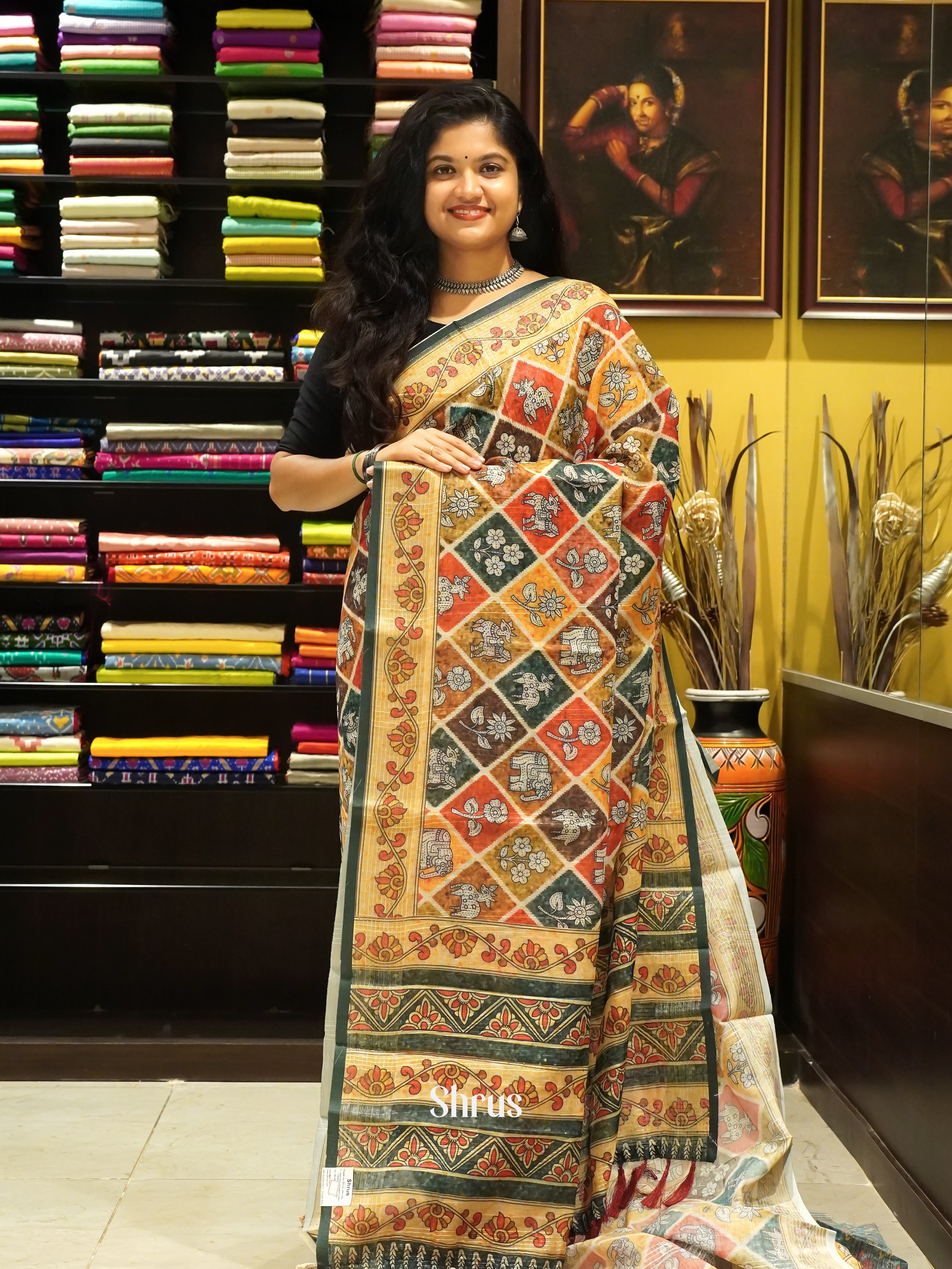 Mustard & Green - Art Linen with printed Body & Border - Shop on ShrusEternity.com