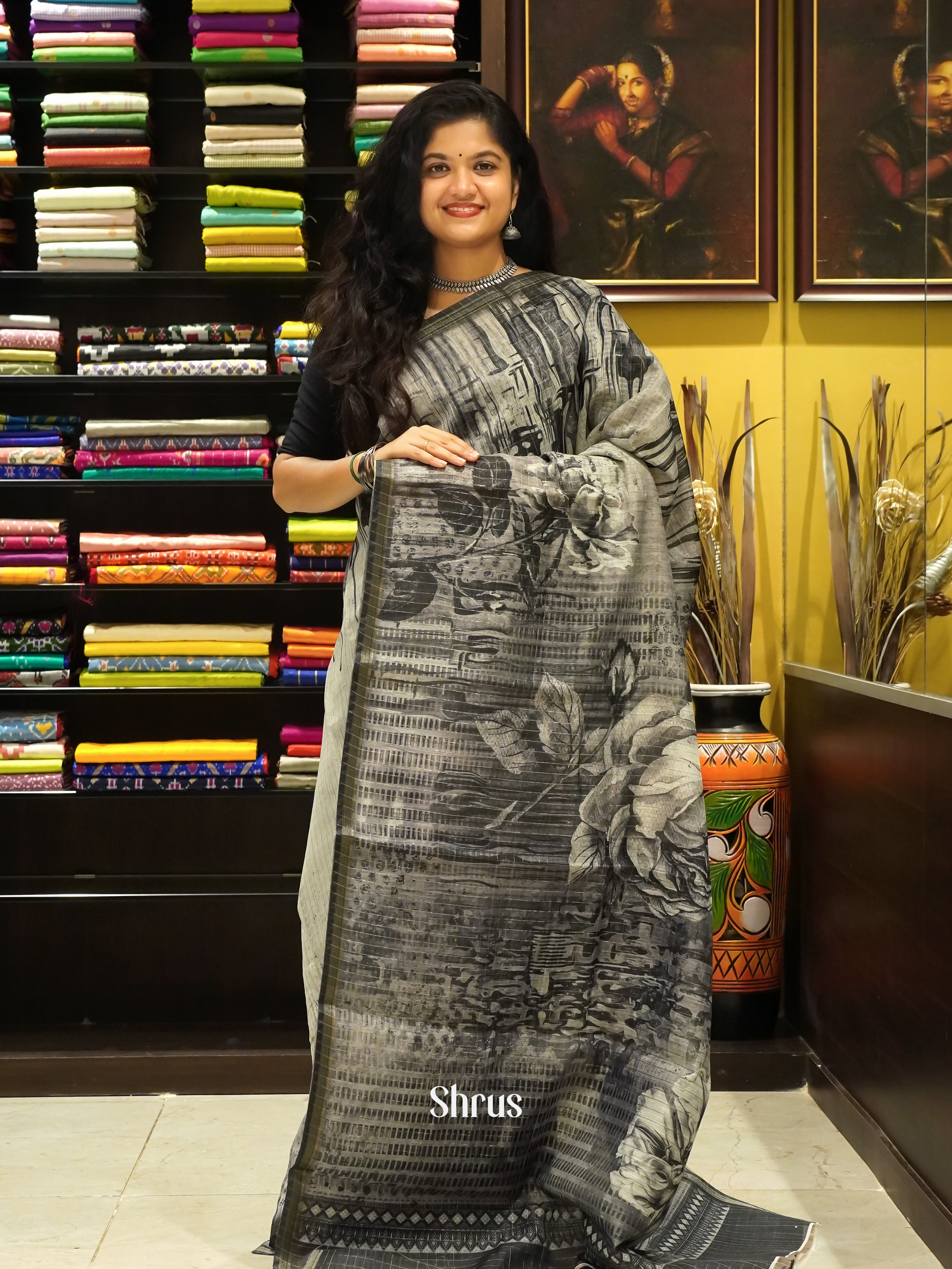 Grey & Black - Art Linen with floral printed Body - Shop on ShrusEternity.com