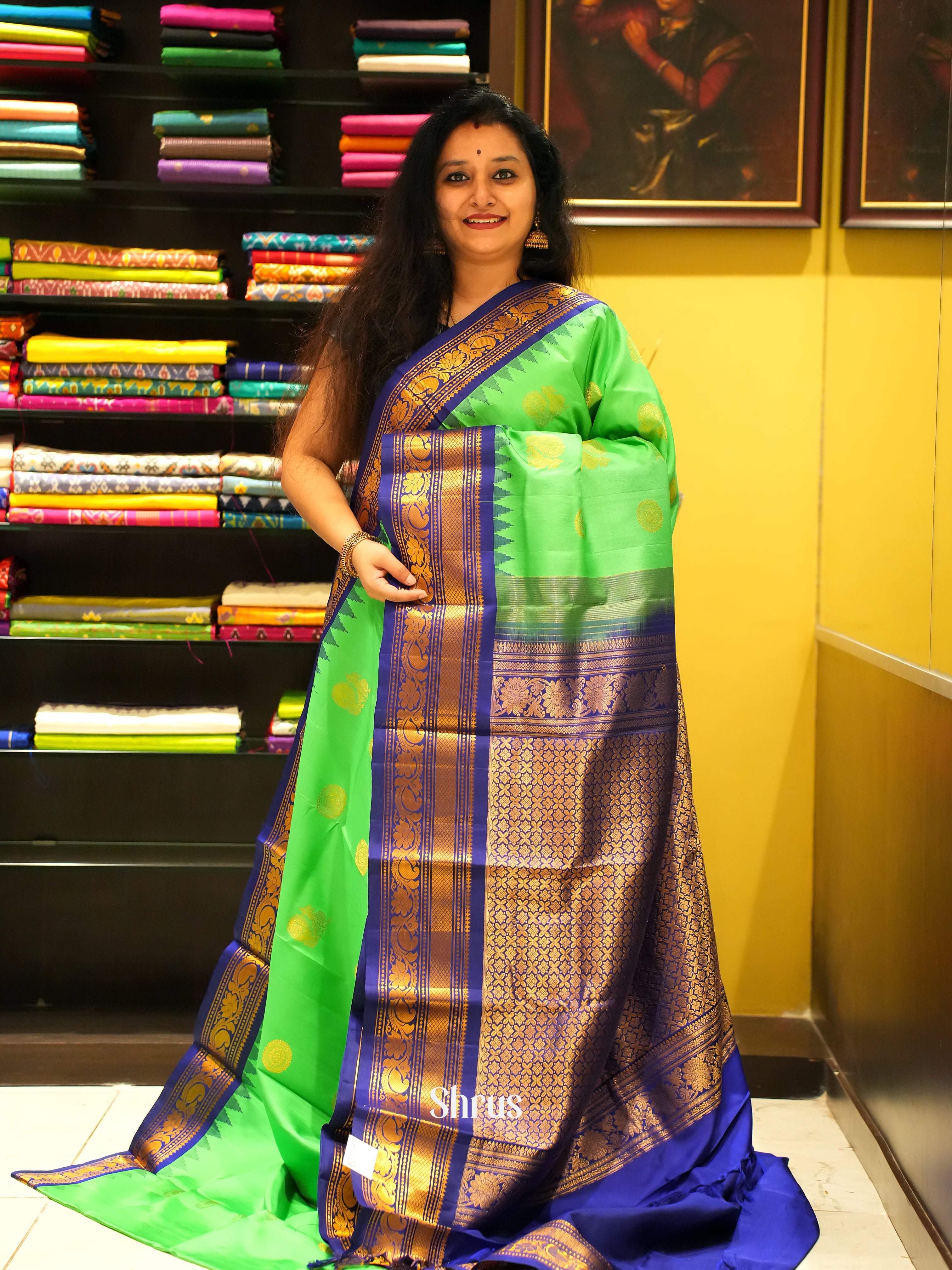 Green and violet- Gadwal Silk Sareee - Shop on ShrusEternity.com