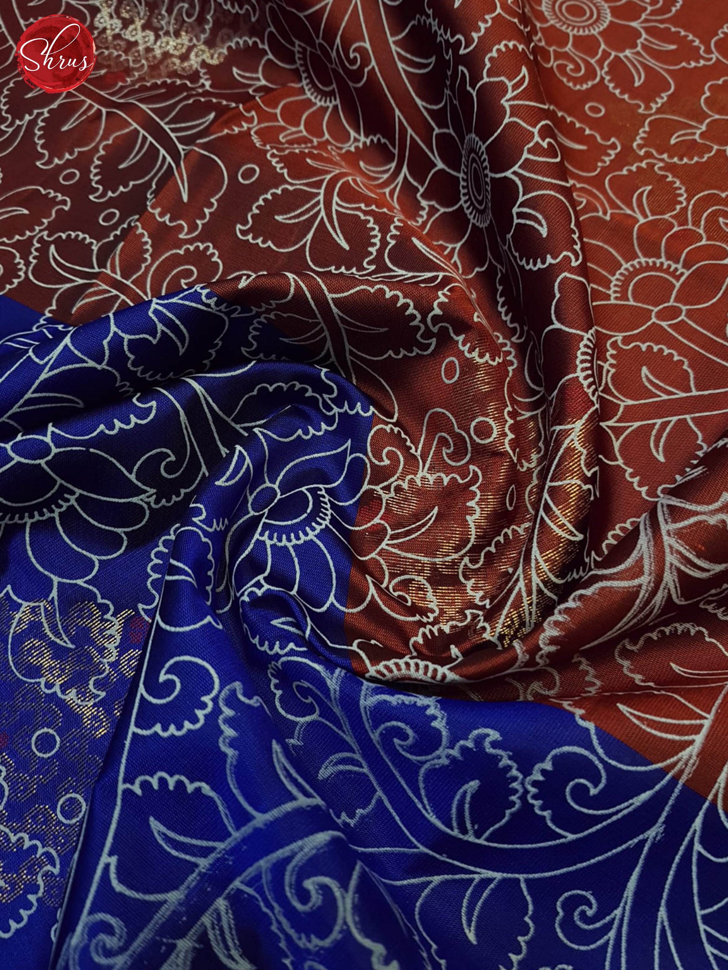Green & , Blue & Maroon - Borderless Soft Silk with gold , Silver Zari kolam motifs on the Body - Shop on ShrusEternity.com