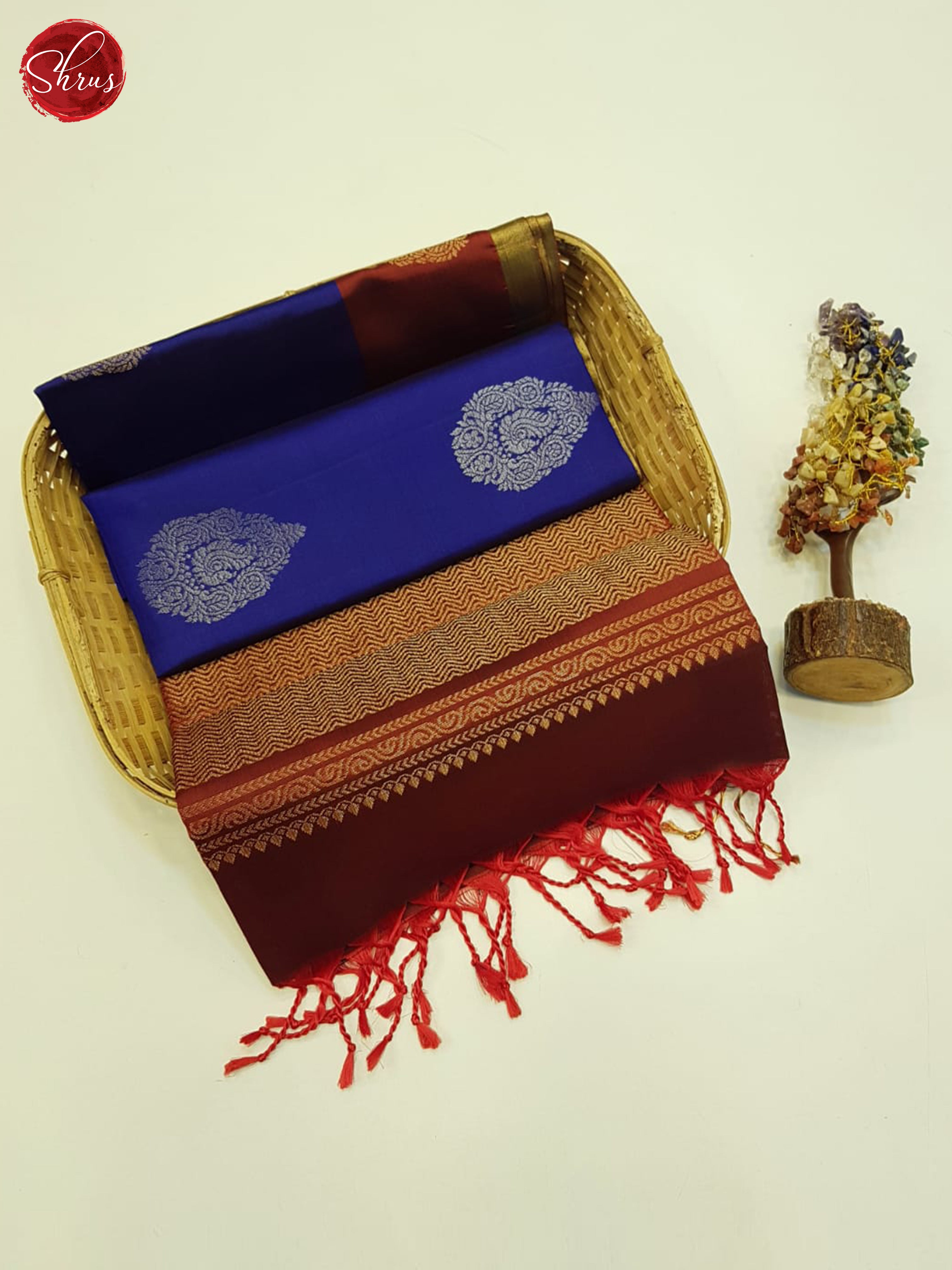 Blue & Red - Soft Silk Saree with zari woven floral motifs on the body & Contrast Border - Shop on ShrusEternity.com
