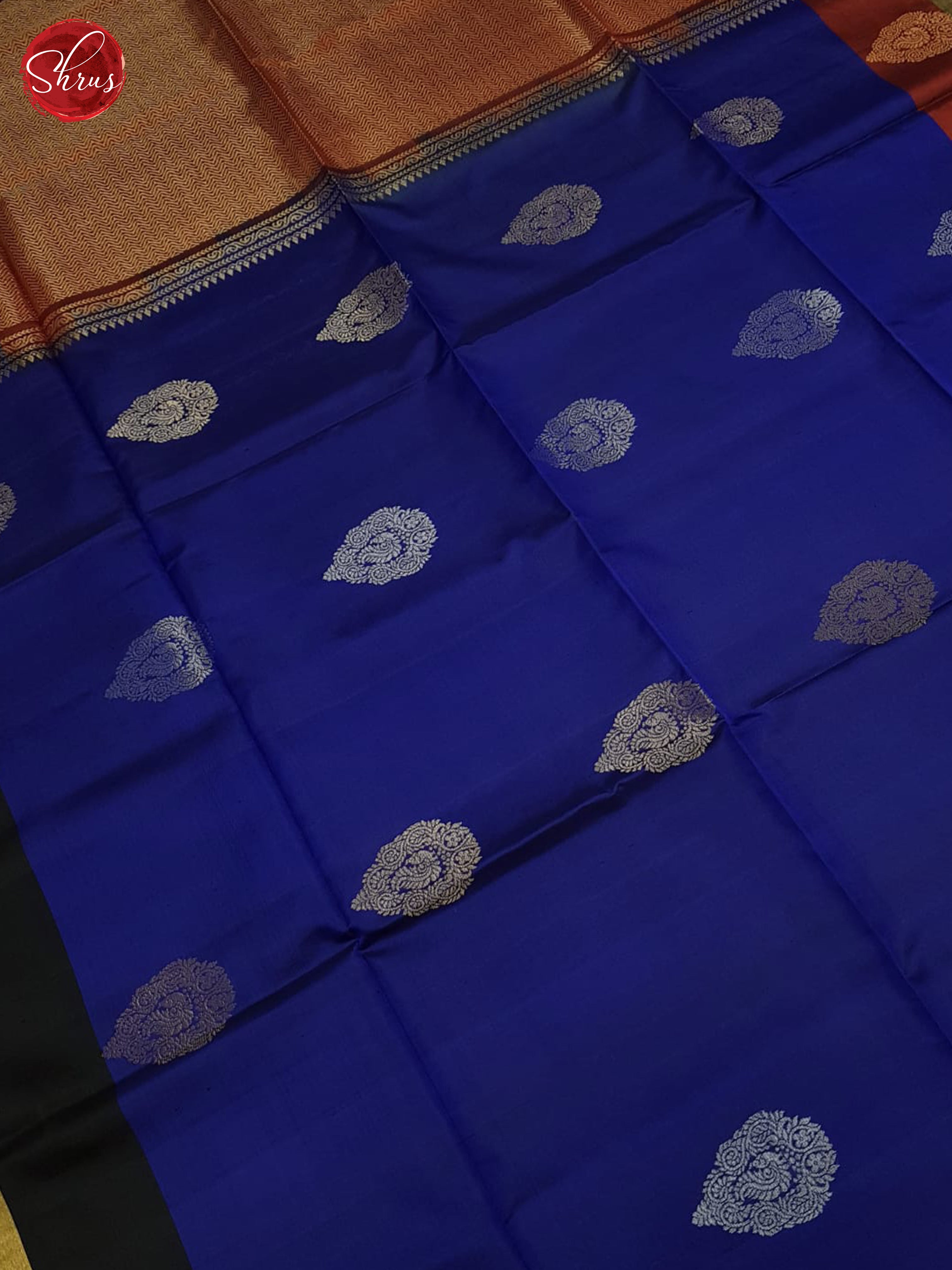 Blue & Red - Soft Silk Saree with zari woven floral motifs on the body & Contrast Border - Shop on ShrusEternity.com