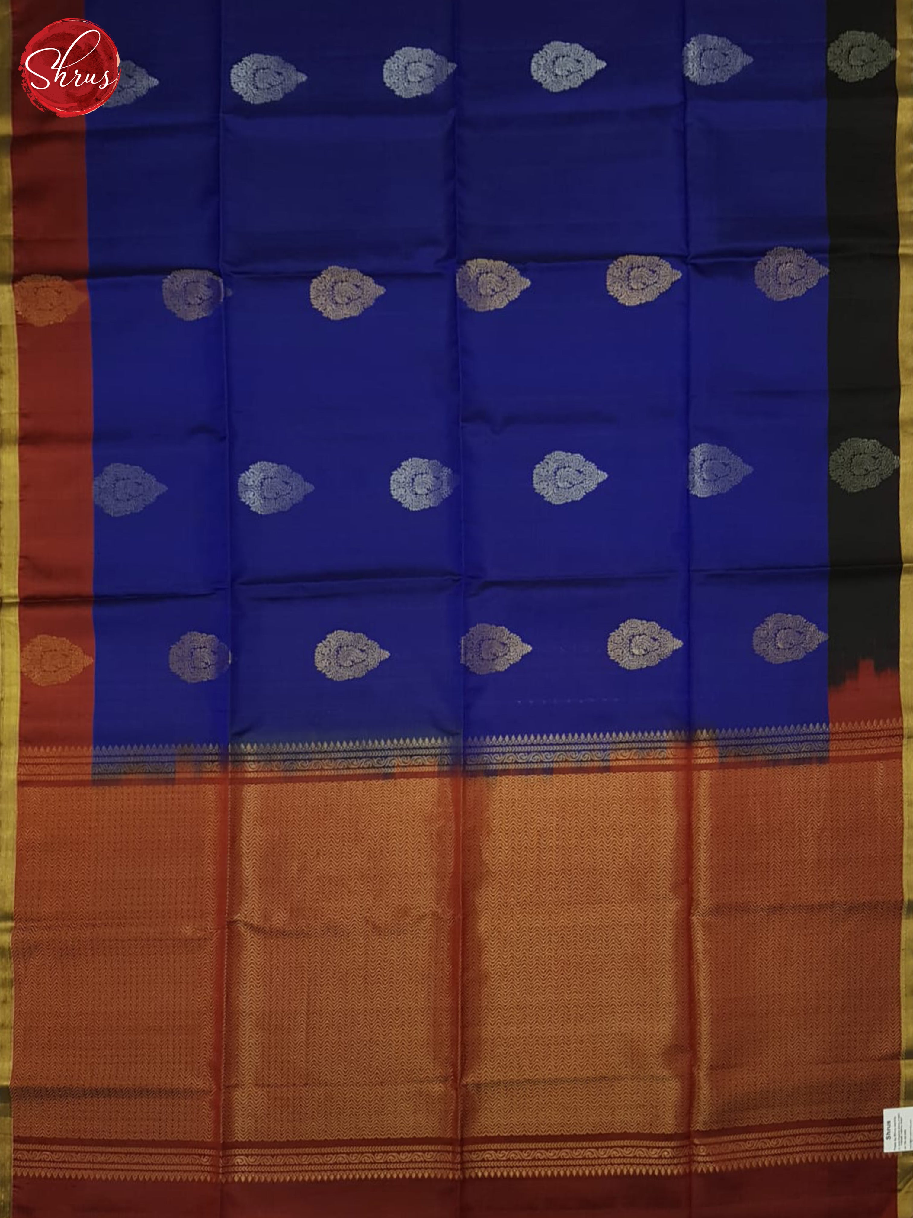 Blue & Red - Soft Silk Saree with zari woven floral motifs on the body & Contrast Border - Shop on ShrusEternity.com