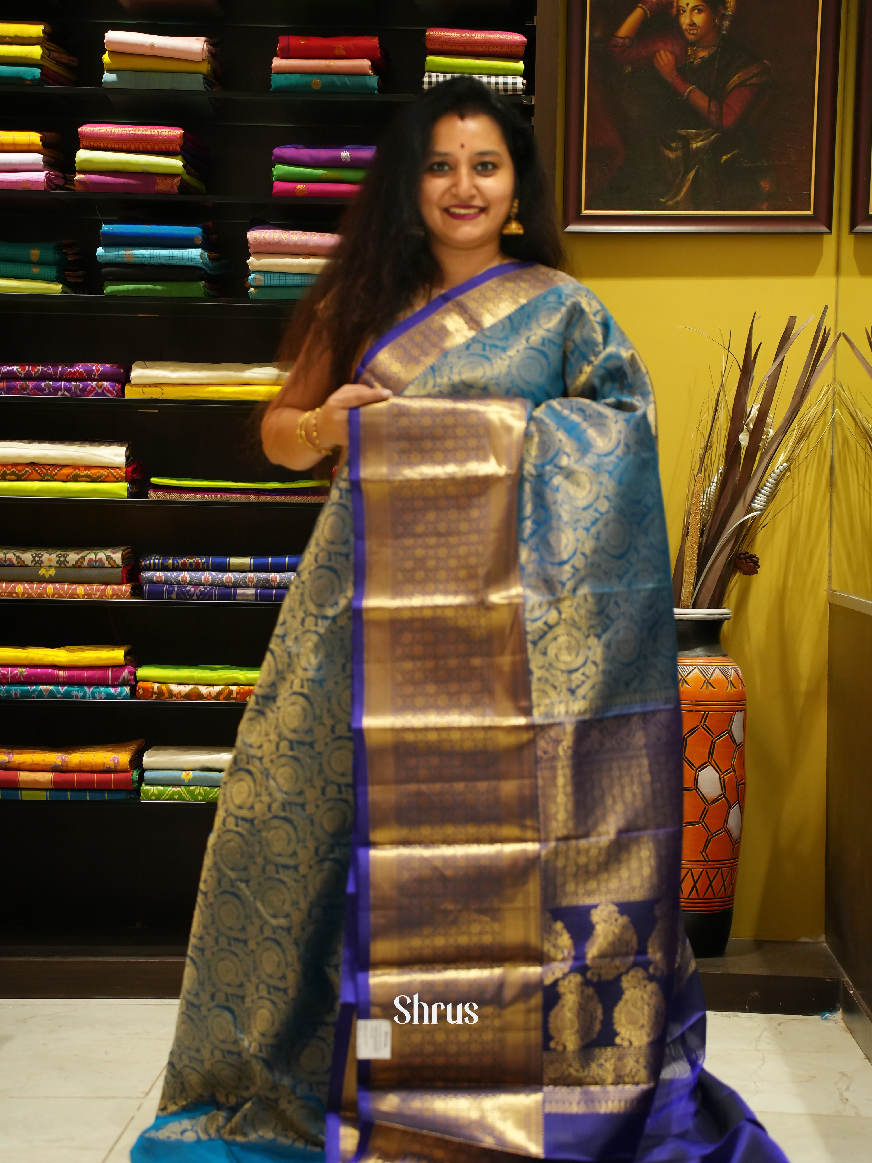 Teal & Blue- Korvai Kanchipuram Silk - Shop on ShrusEternity.com