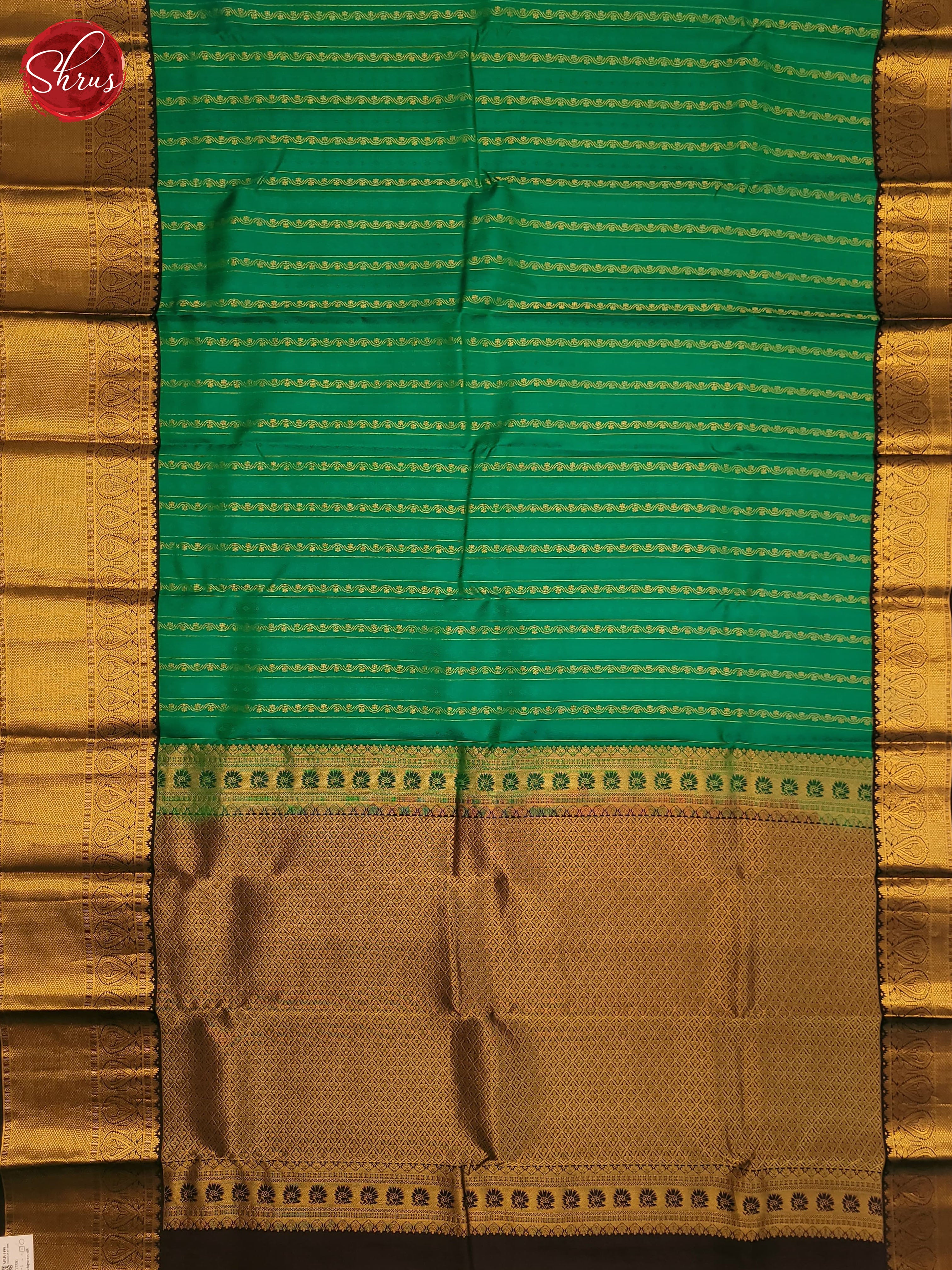 Green and brown Korvai Kanchipuram silk saree with delicate zari stripes and subtle floral motifs-2