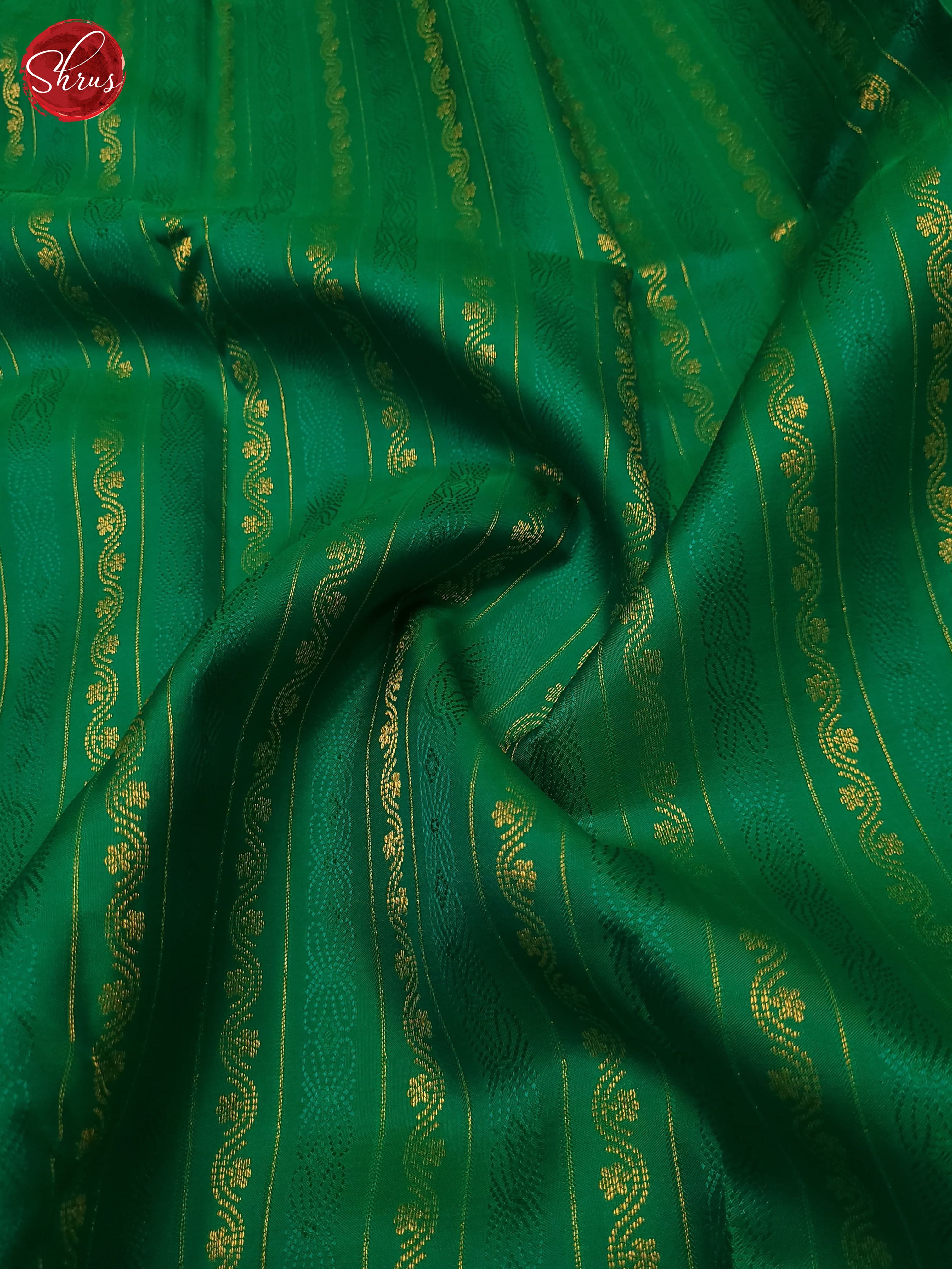 Green and brown Korvai Kanchipuram silk saree with delicate zari stripes and subtle floral motifs-4