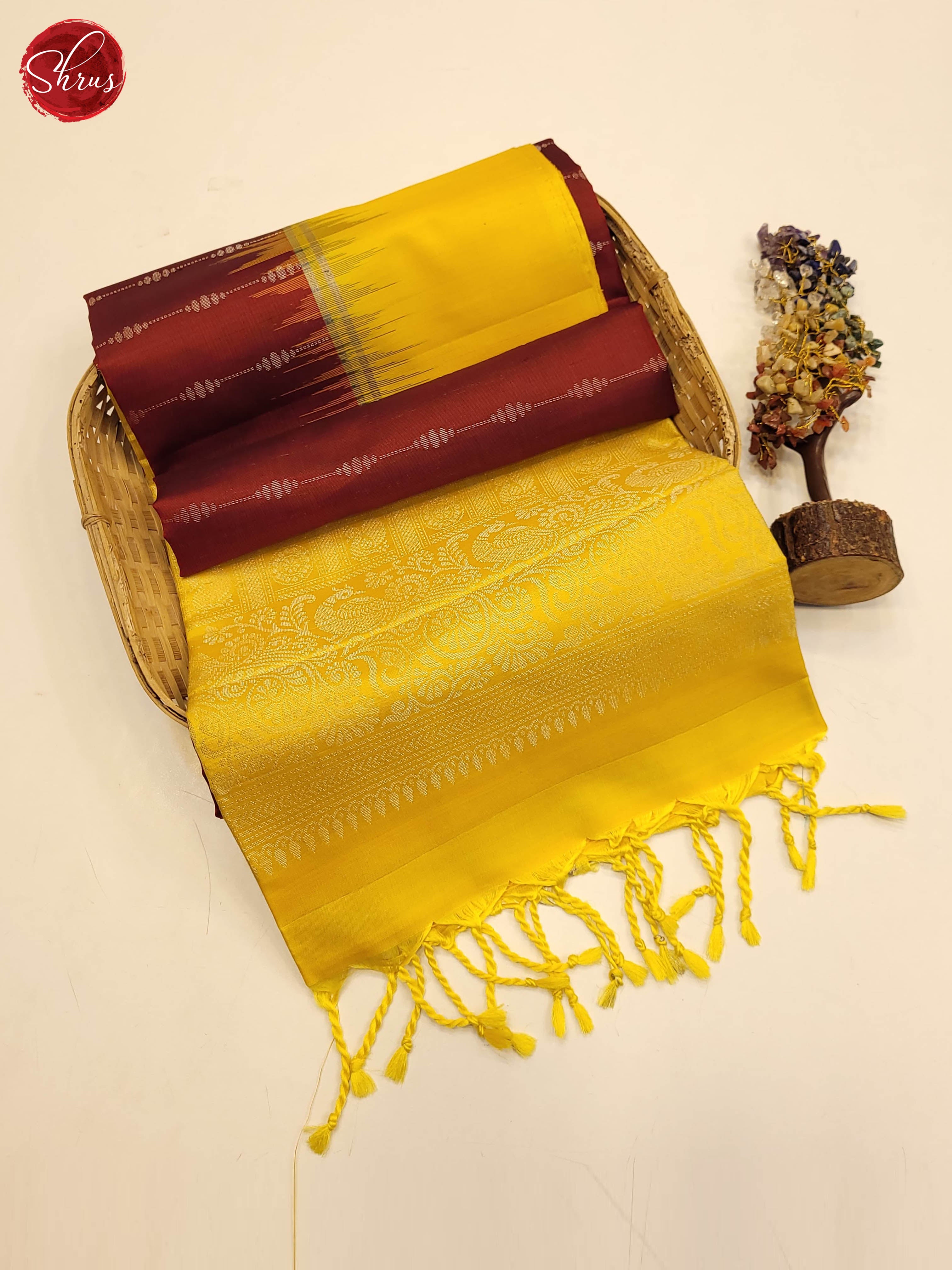 Maroon and Yellow- Soft Silk Saree - Shop on ShrusEternity.com
