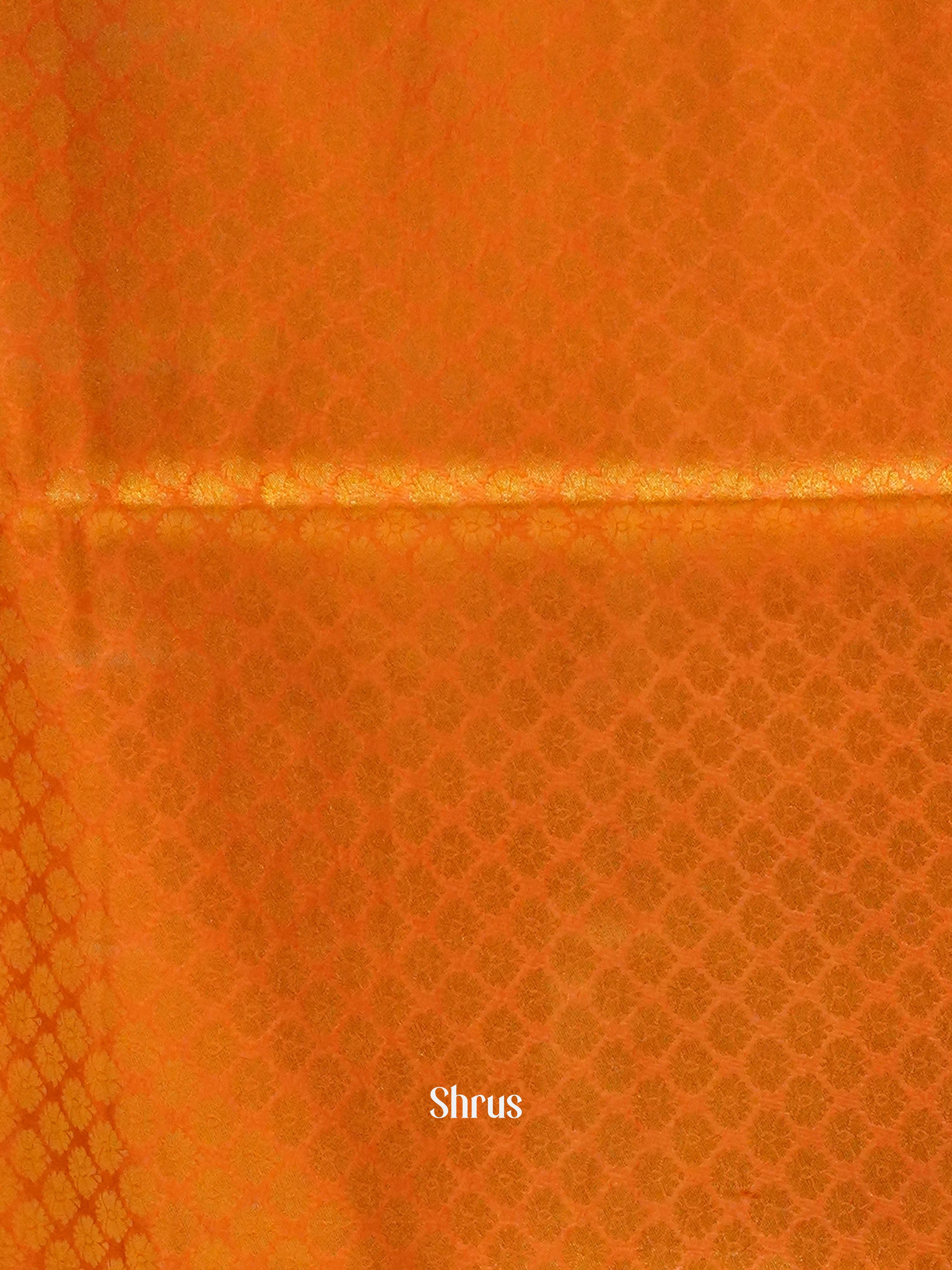 Sandal & Orange - Semi Georgette with floral print on the body & contrast Zari Border - Shop on ShrusEternity.com