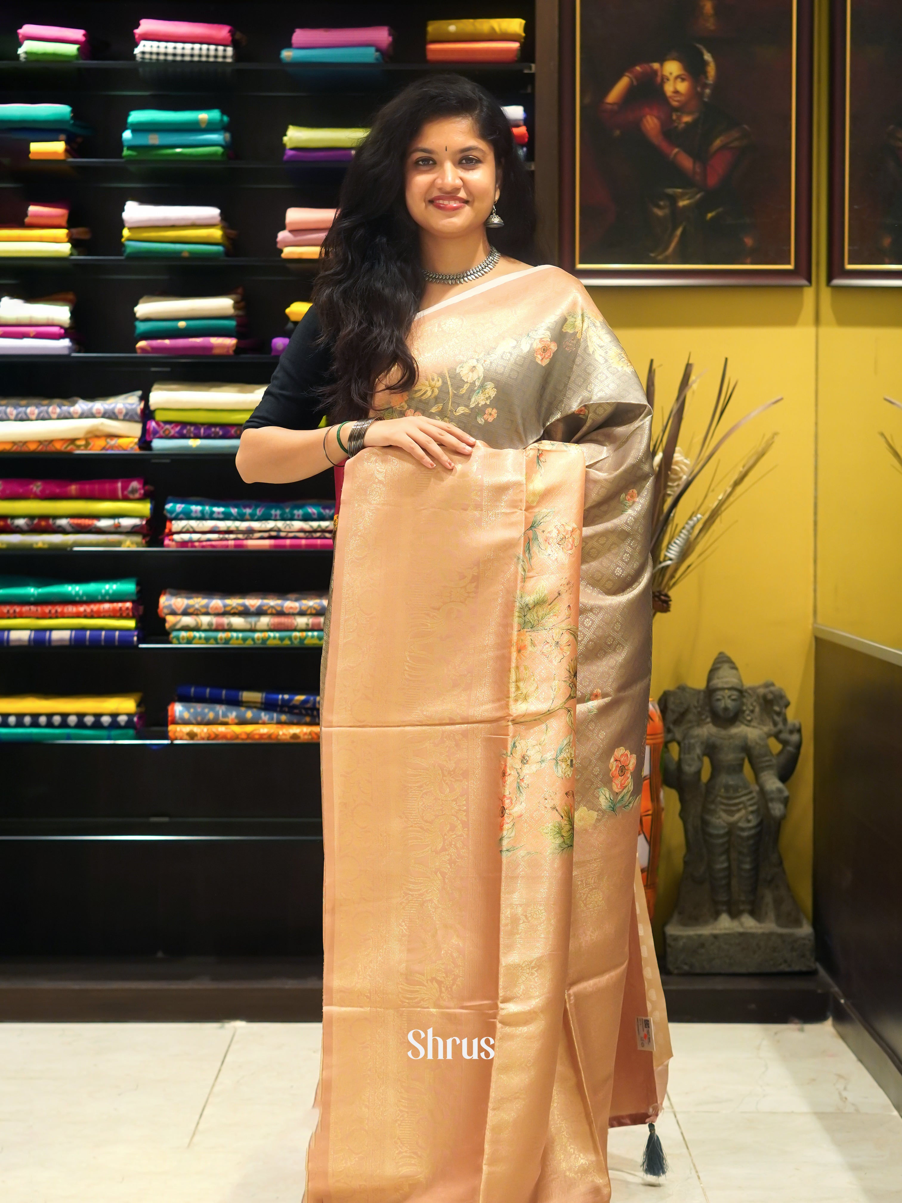 Teal Blue & Blue - Semi Georgette with zari butta brocade on the body & Contrast Zari Border - Shop on ShrusEternity.com