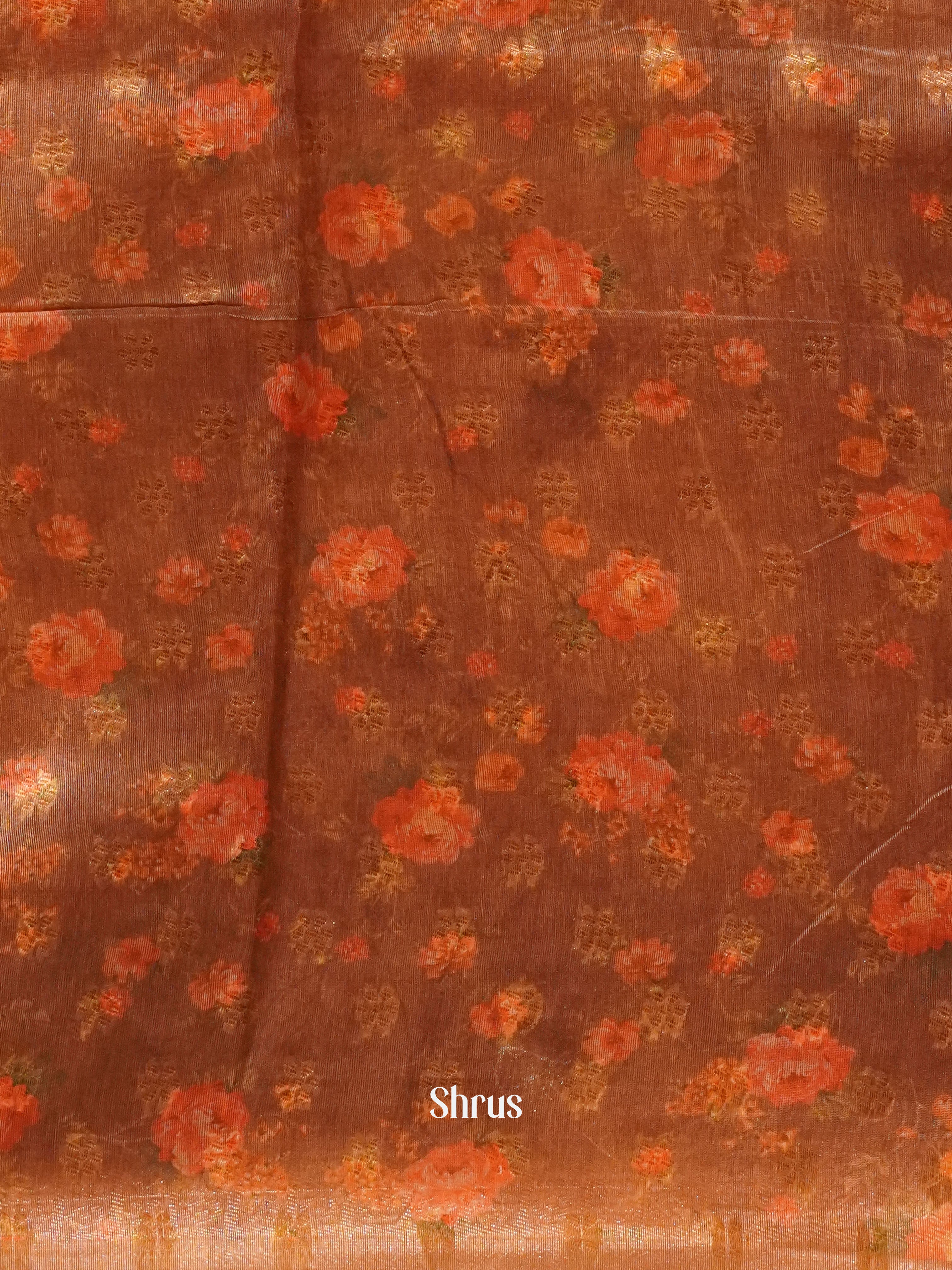 Light Brown(Single Tone)- Semi Jute with digital floral print on the body & Zari Border - Shop on ShrusEternity.com