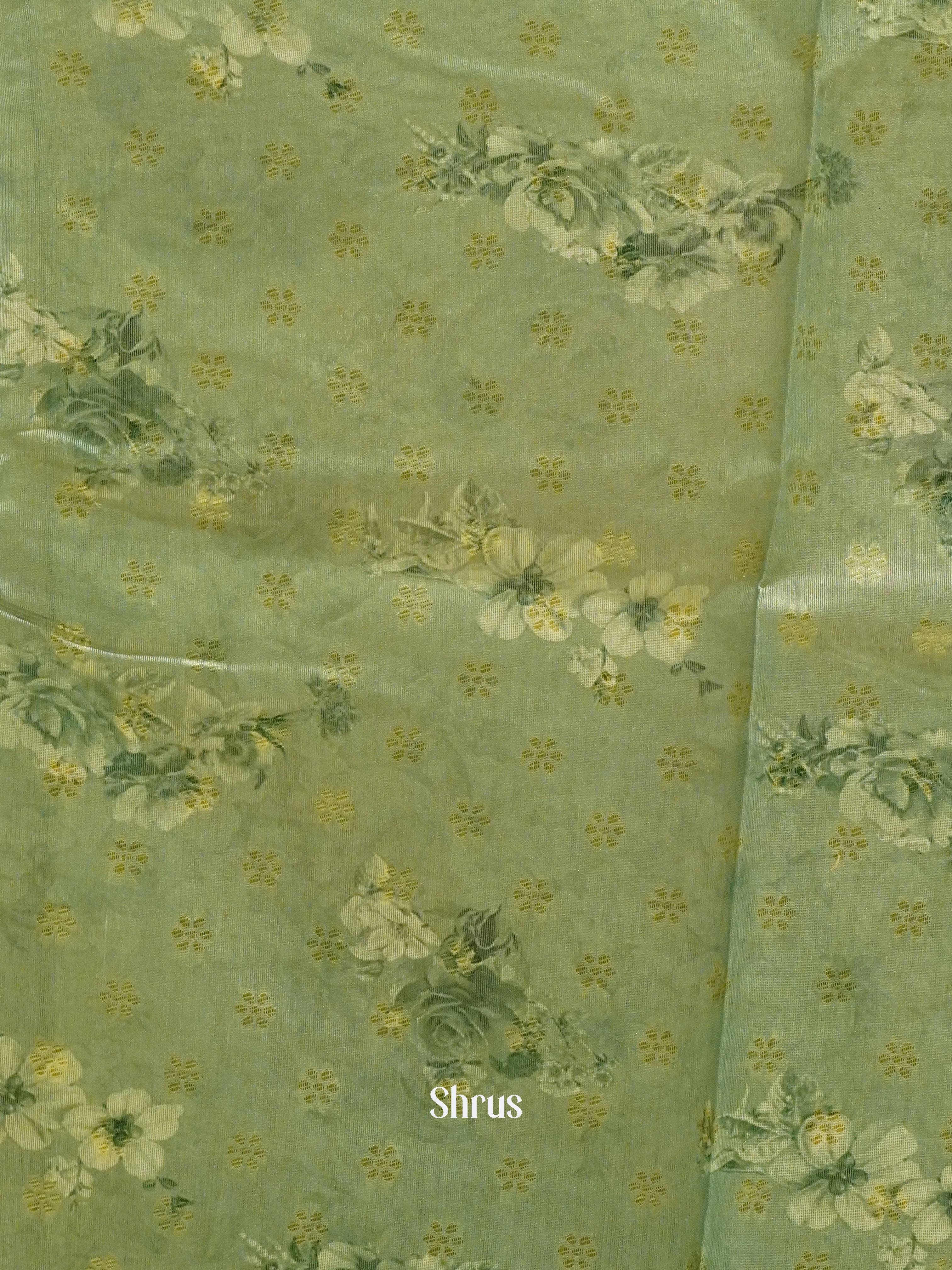Pastel Green(Single Tone)- Semi Jute with digital floral print on the body & Zari Border - Shop on ShrusEternity.com