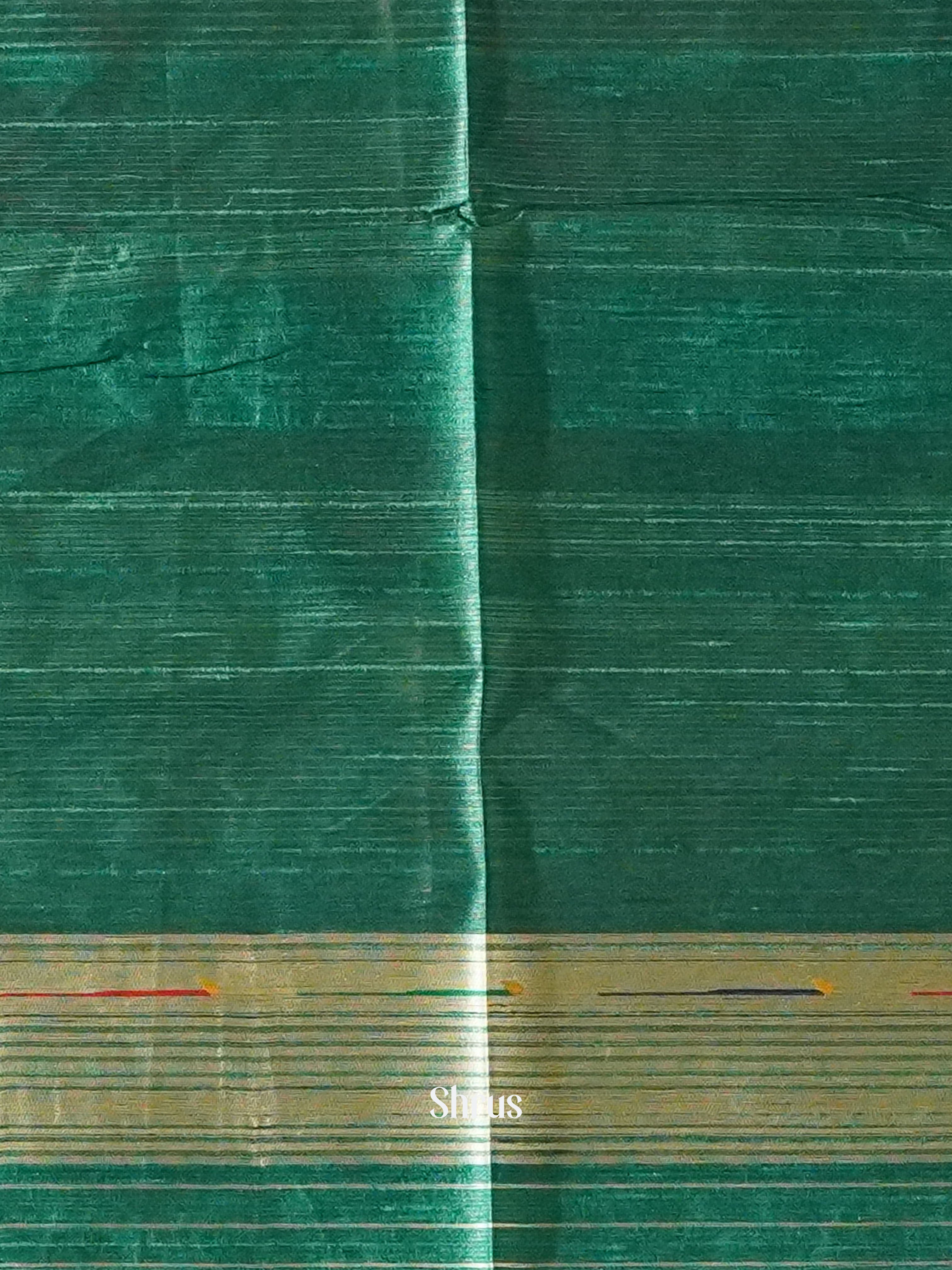 Green (Single Tone)- Semi Raw Silk with zari buttas on the body & Zari Border - Shop on ShrusEternity.com