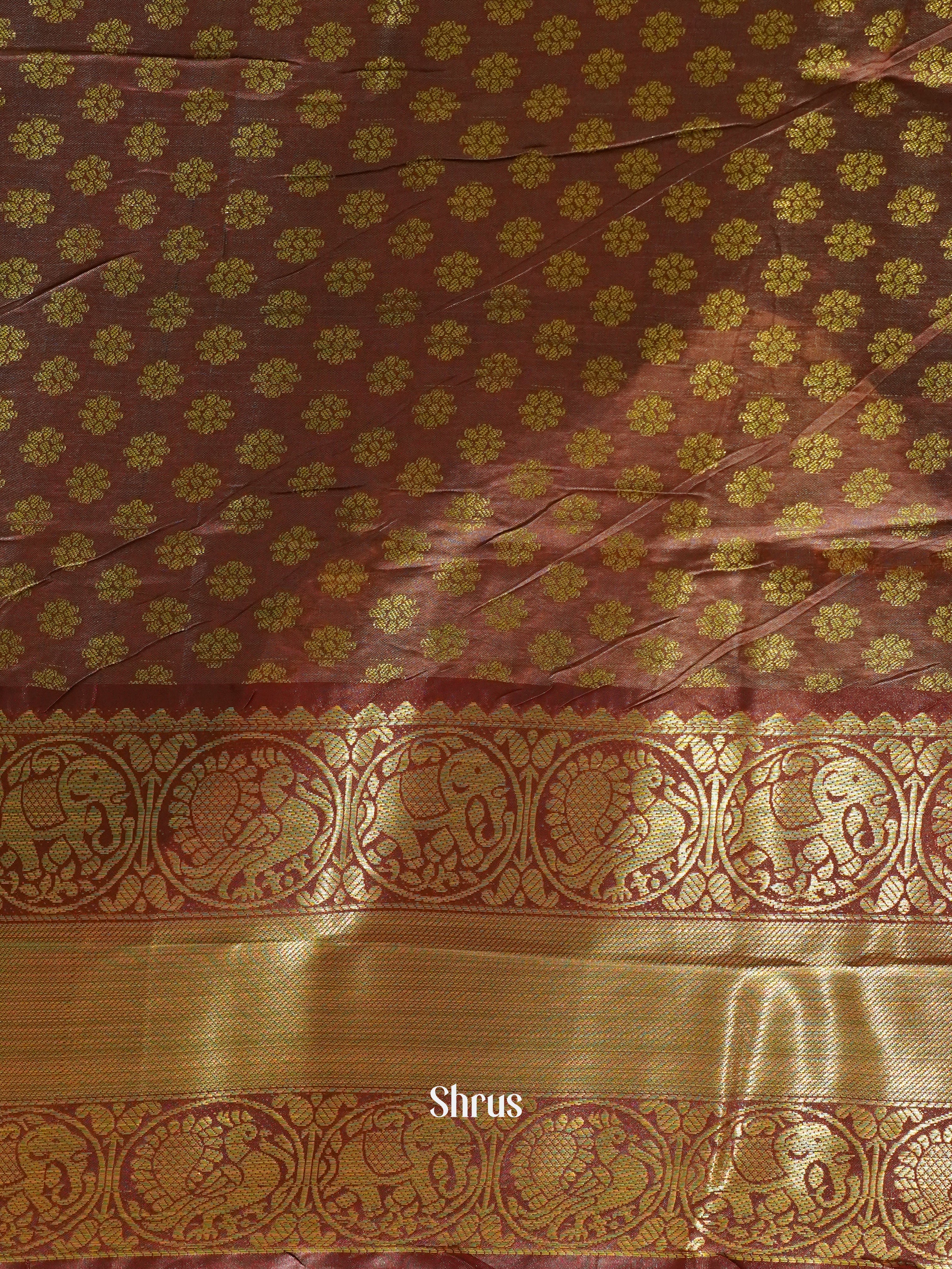 Sea Green & Deep Wine-Semi Dupion with Kalamkari print on the body and contrast zari border - Shop on ShrusEternity.com