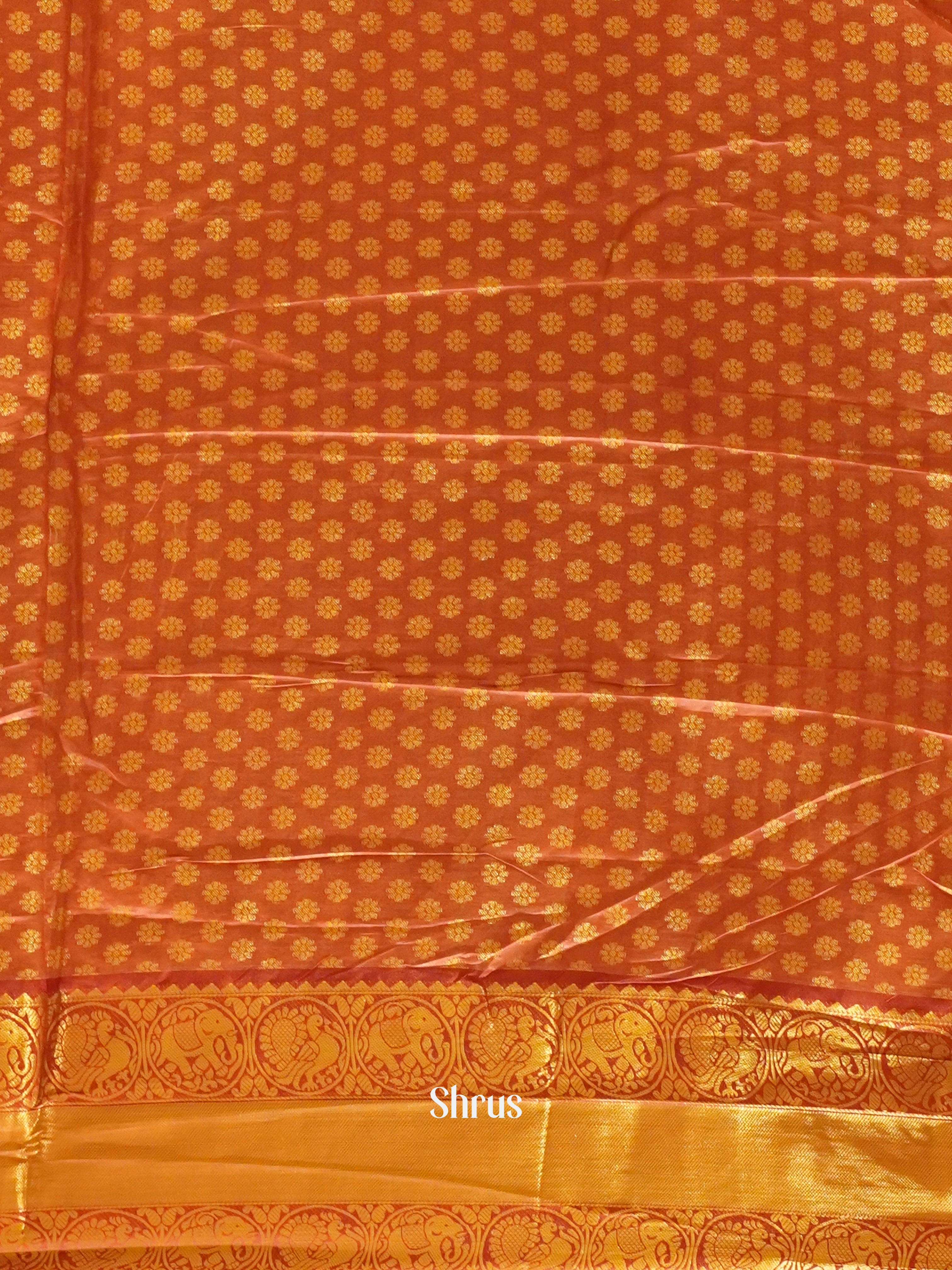 Beige & Red - Semi Dupion with floral print on the body & Contrast zari Border - Shop on ShrusEternity.com