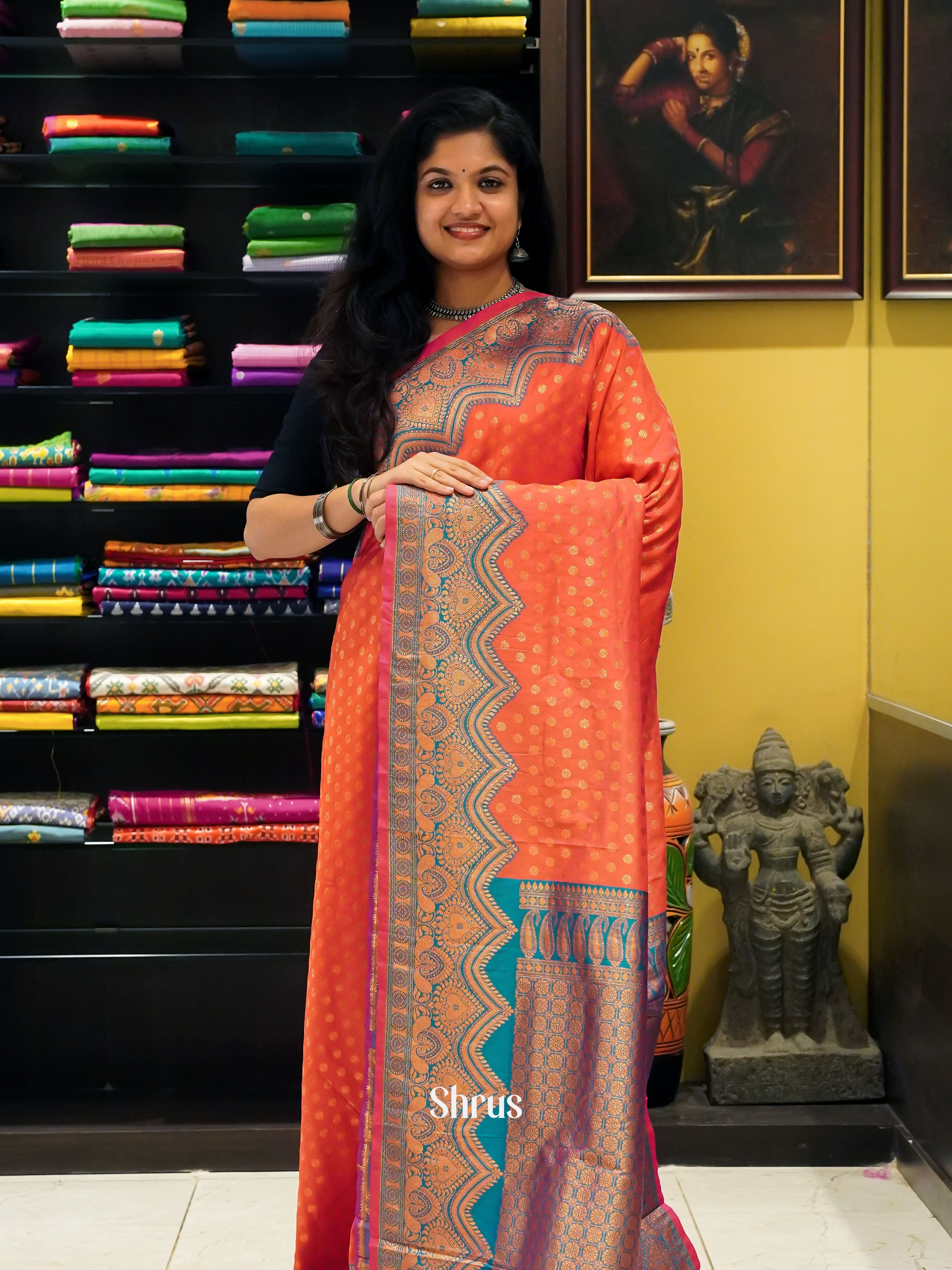 Pink & Purple Semi Kanchipuram with Zari woven floral buttas on the body & Zari Border - Shop on ShrusEternity.com