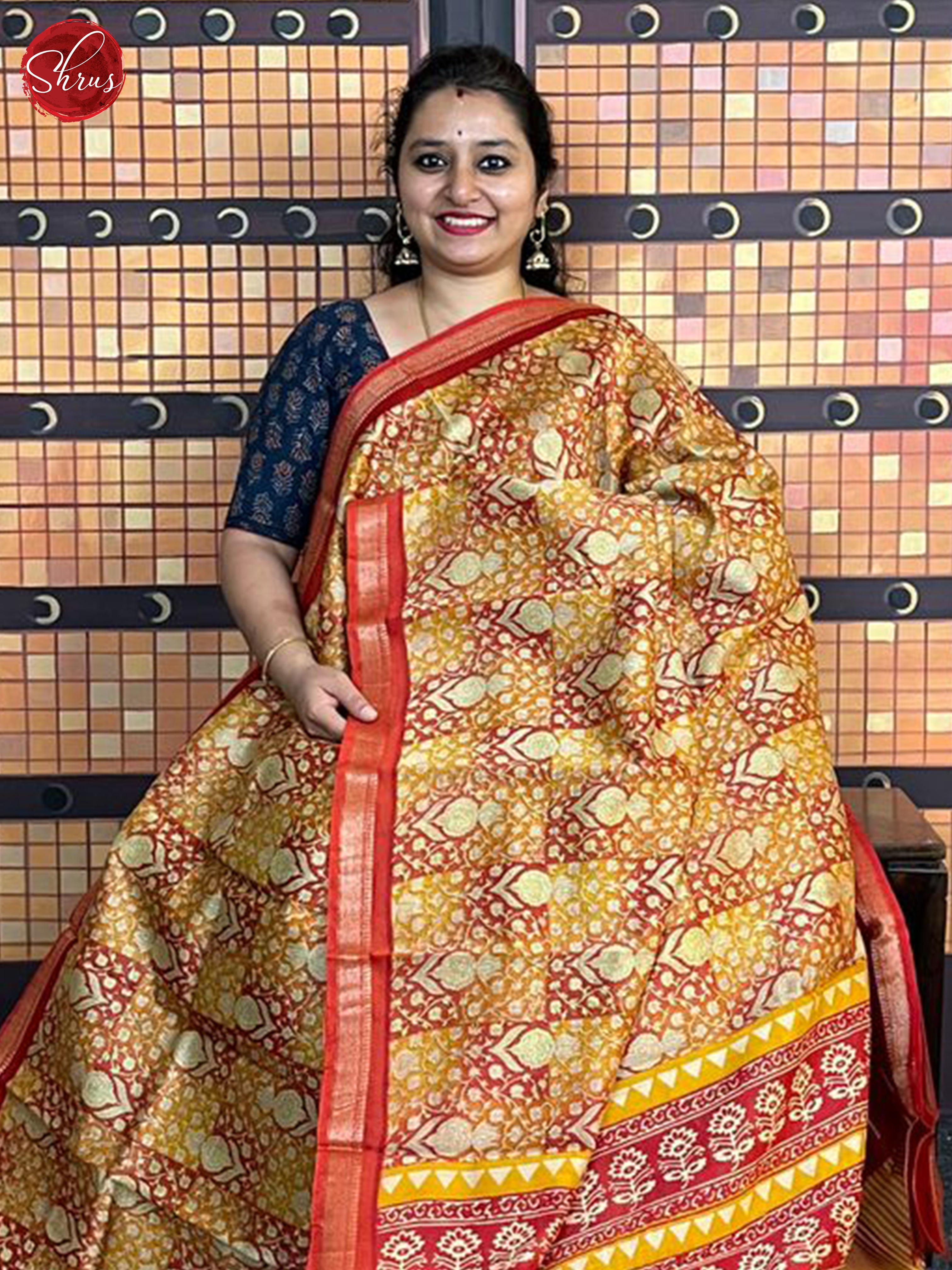 Yellow & Orange - Chanderi Saree - Shop on ShrusEternity.com