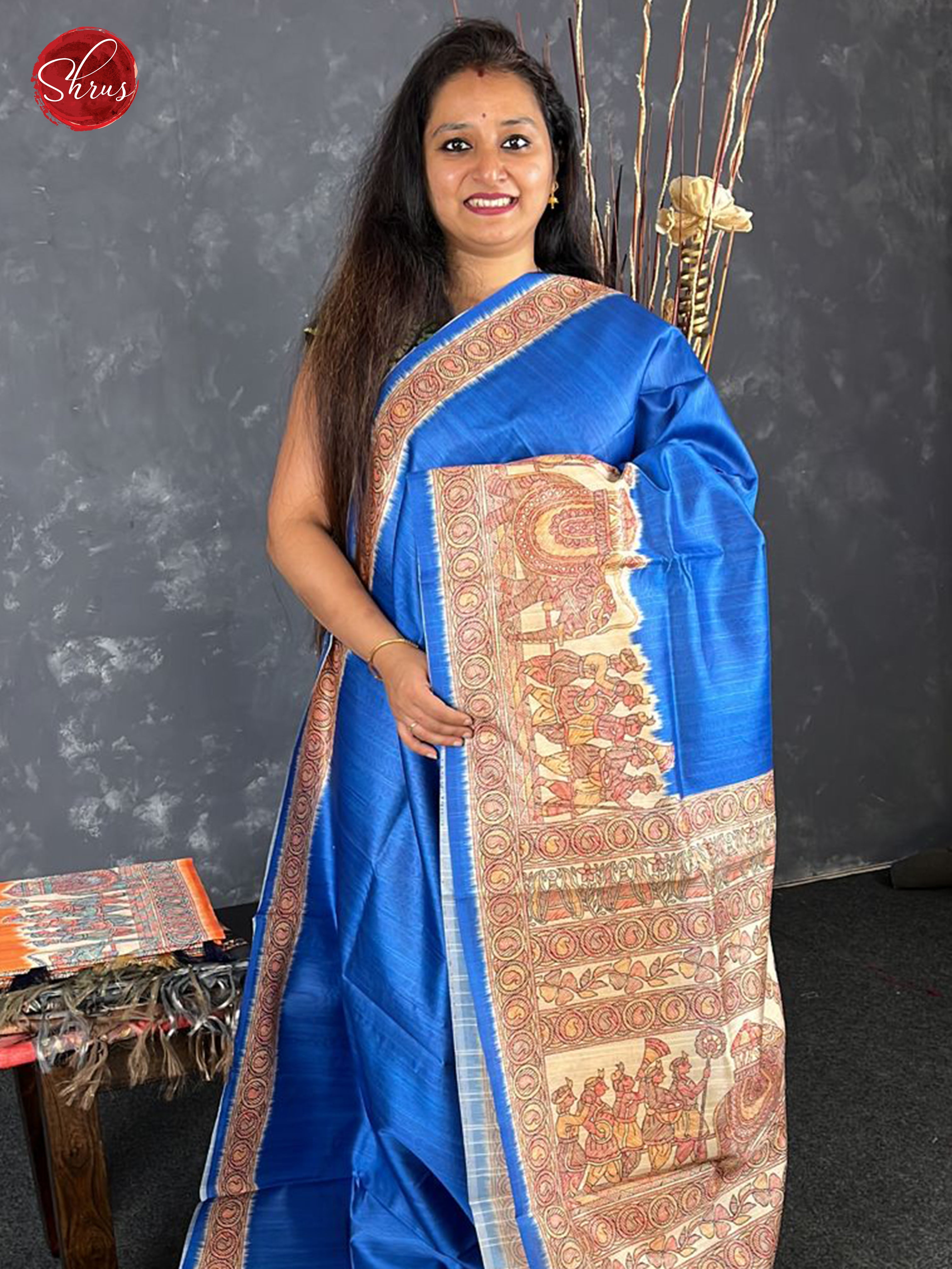 Blue & Cream- Semi Tussar Saree - Shop on ShrusEternity.com