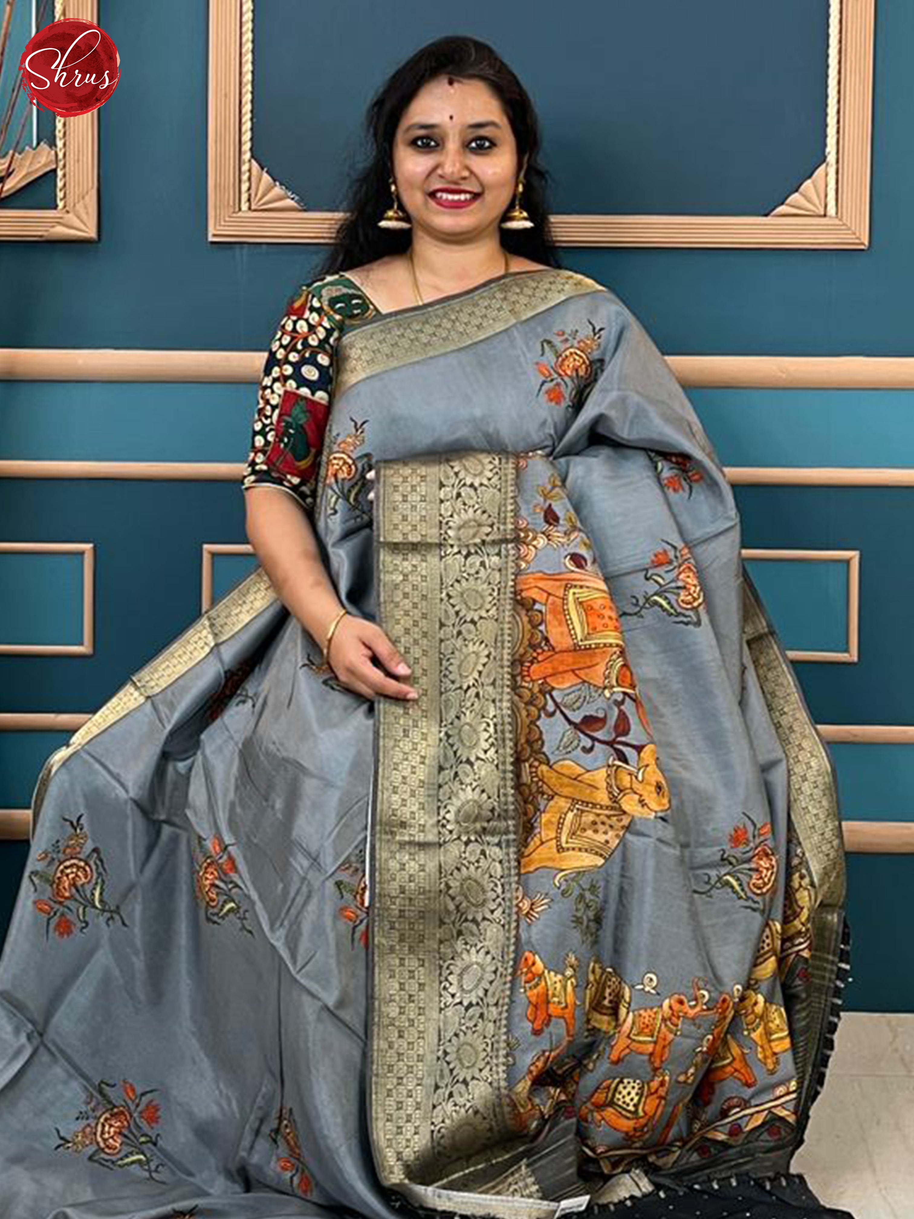 Grey & Black - Semi crepe Saree - Shop on ShrusEternity.com