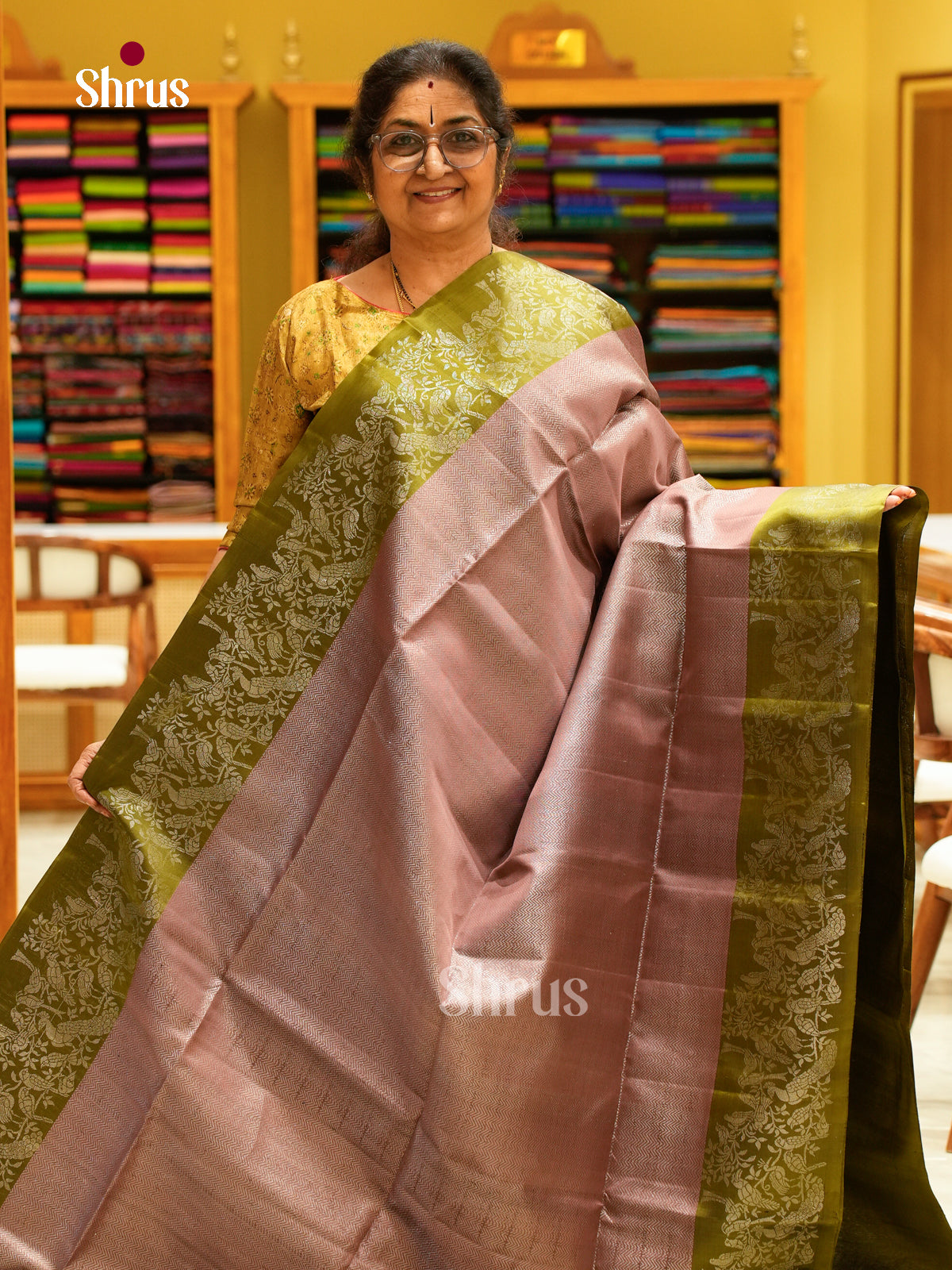 Beautiful Dusty Pink Soft Silk Sarees with Stripes and Zigzag Buttas | Olive Green Contrast Border