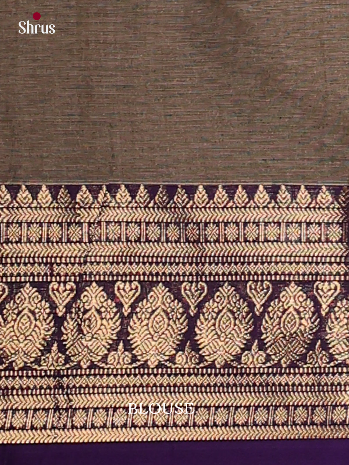 Beautiful Grey Chettinad Cotton Saree With Gold Stripes, Buttas & Navy Blue Zari Border