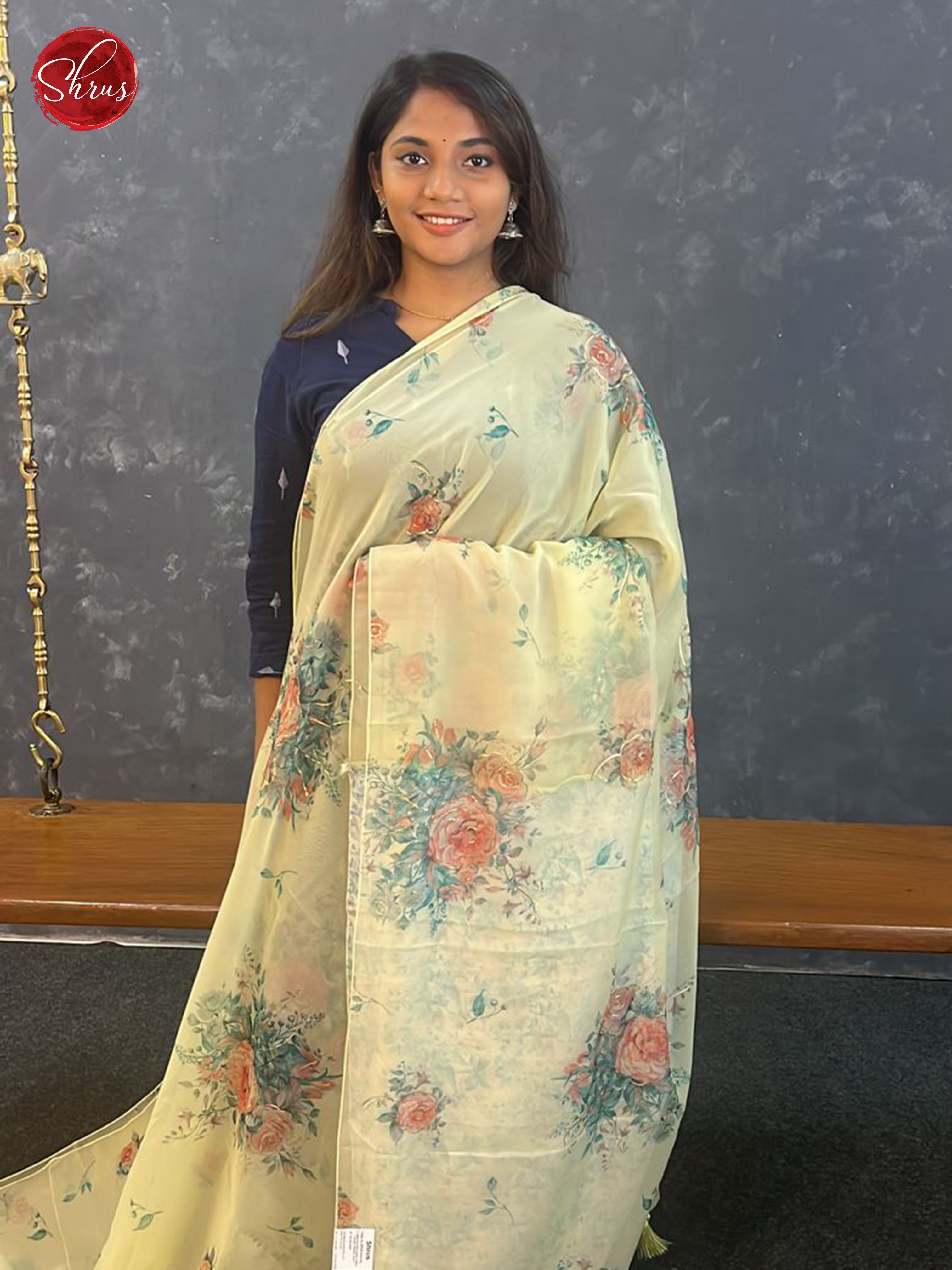 Cream(SingleTone) - Semi Organza Saree - Shop on ShrusEternity.com