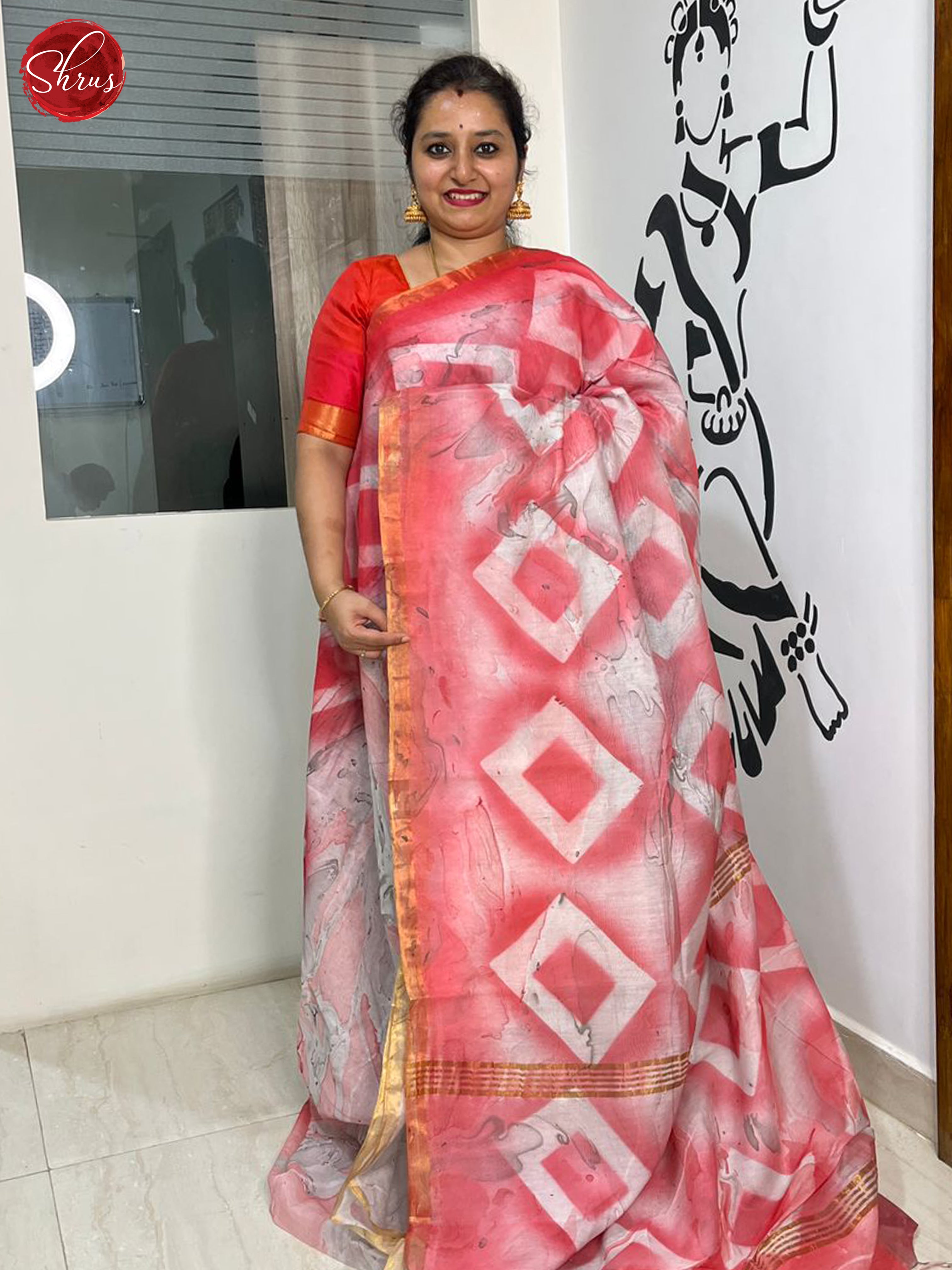 Cream & Red - Semi Chanderi Saree - Shop on ShrusEternity.com