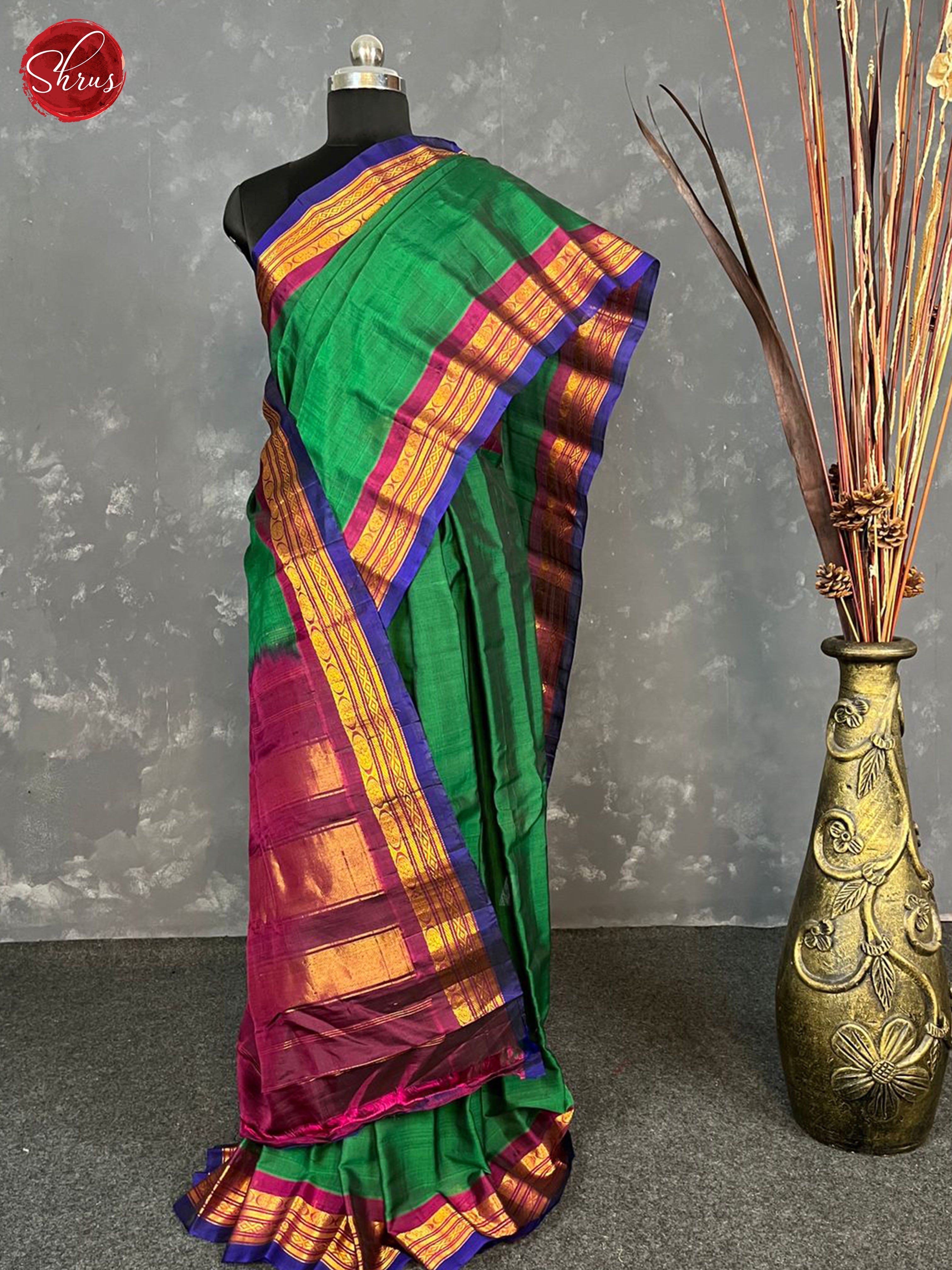 Green & Purple - Gadwal Silk Cotton Saree - Shop on ShrusEternity.com