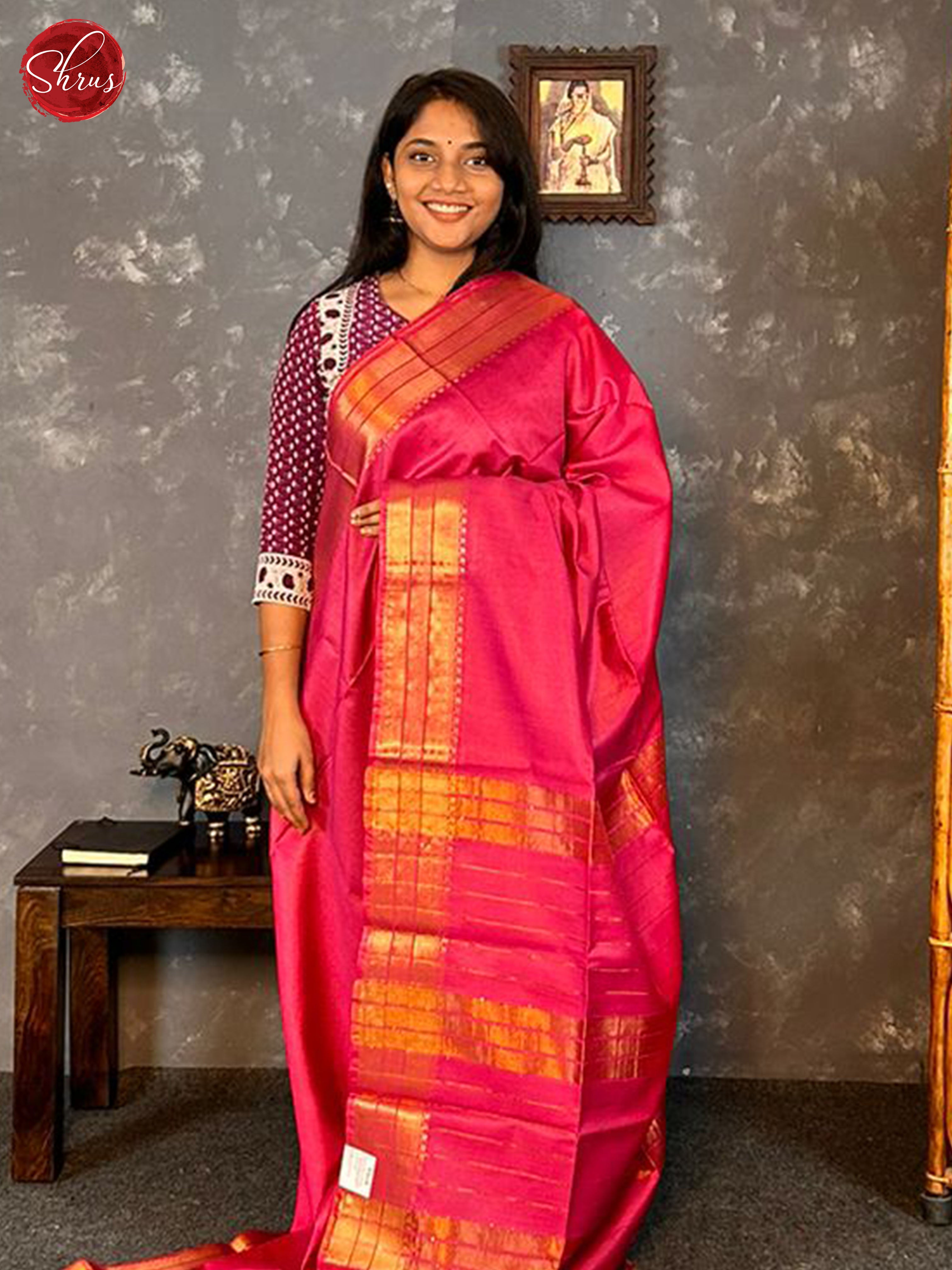 Pink(Single Tone)- Semi Tussar Saree - Shop on ShrusEternity.com