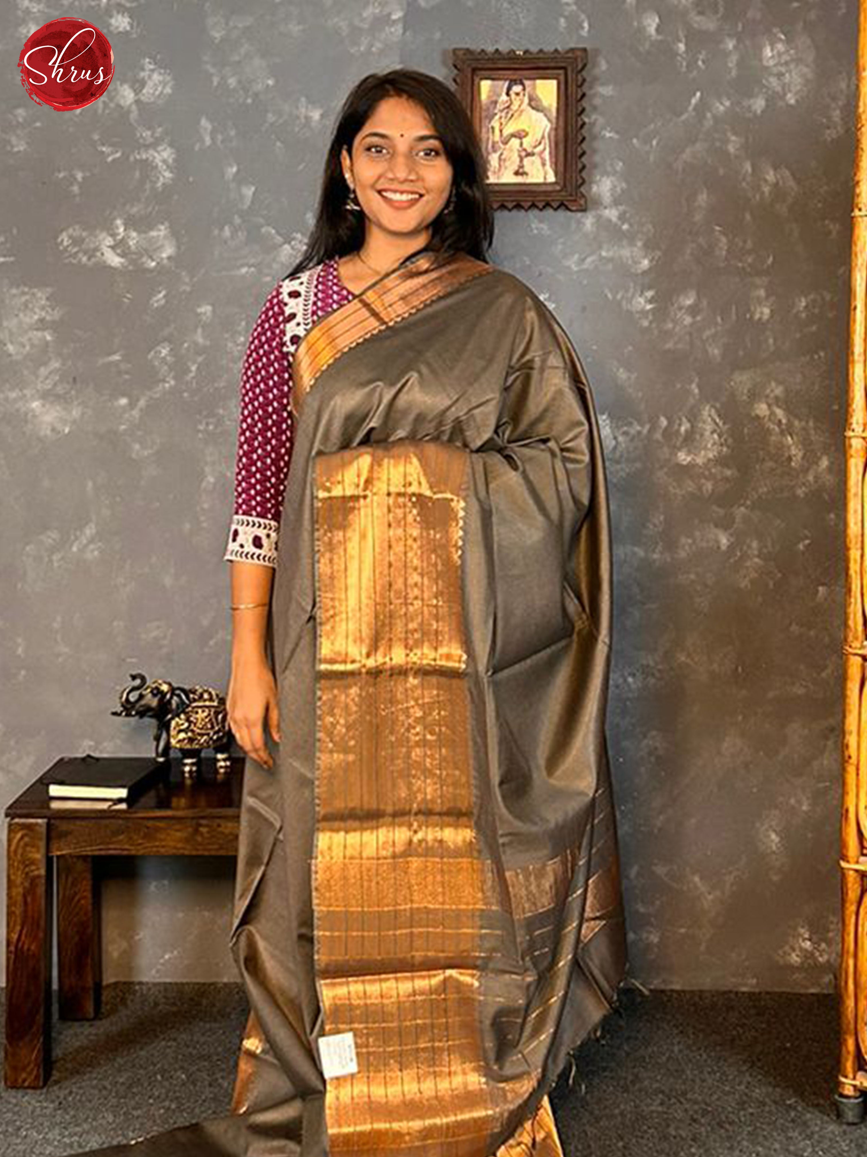Grey(Single Tone) - Semi Tussar Saree - Shop on ShrusEternity.com