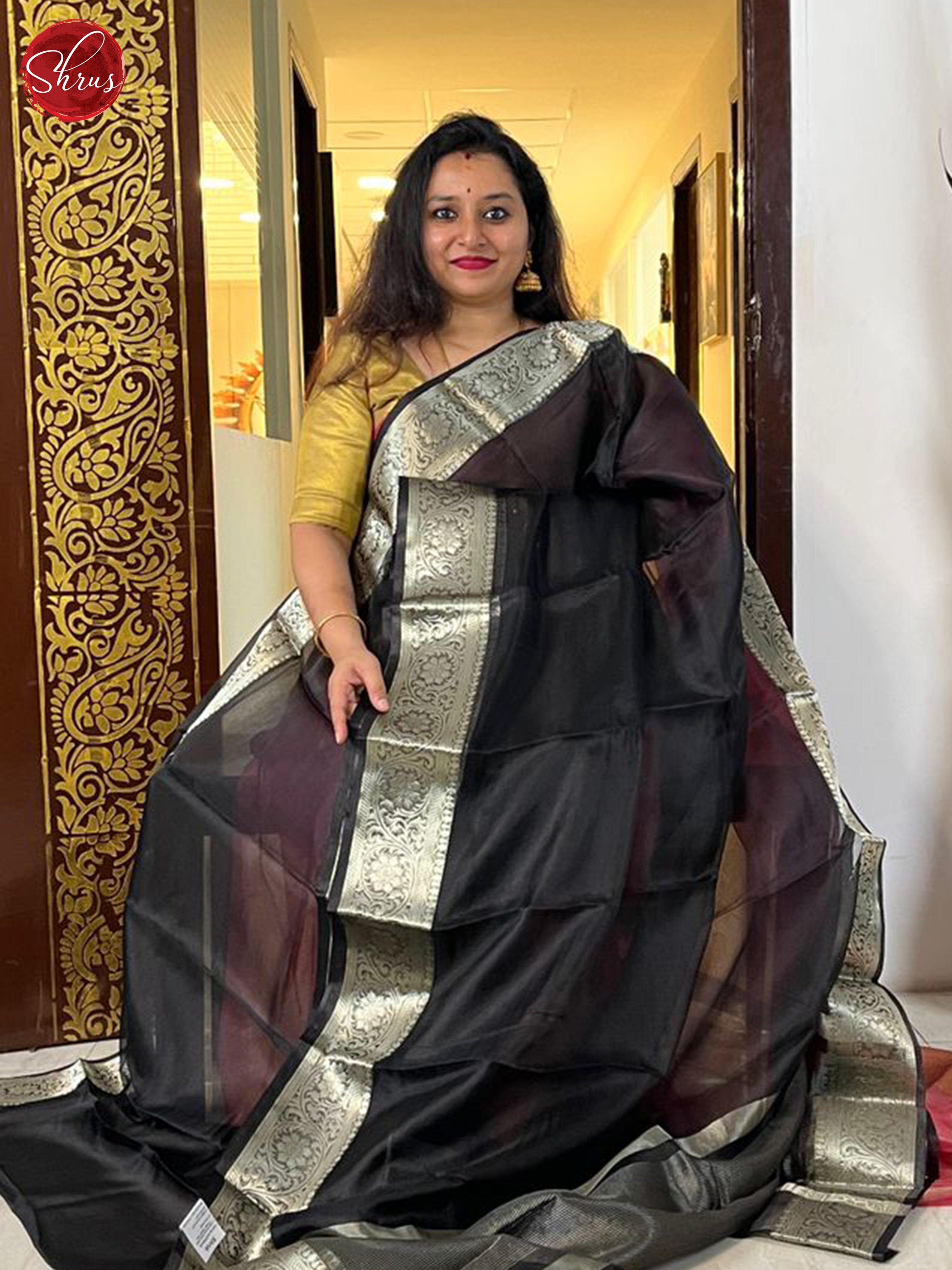 Black(Single Tone)- Semi organza Saree - Shop on ShrusEternity.com