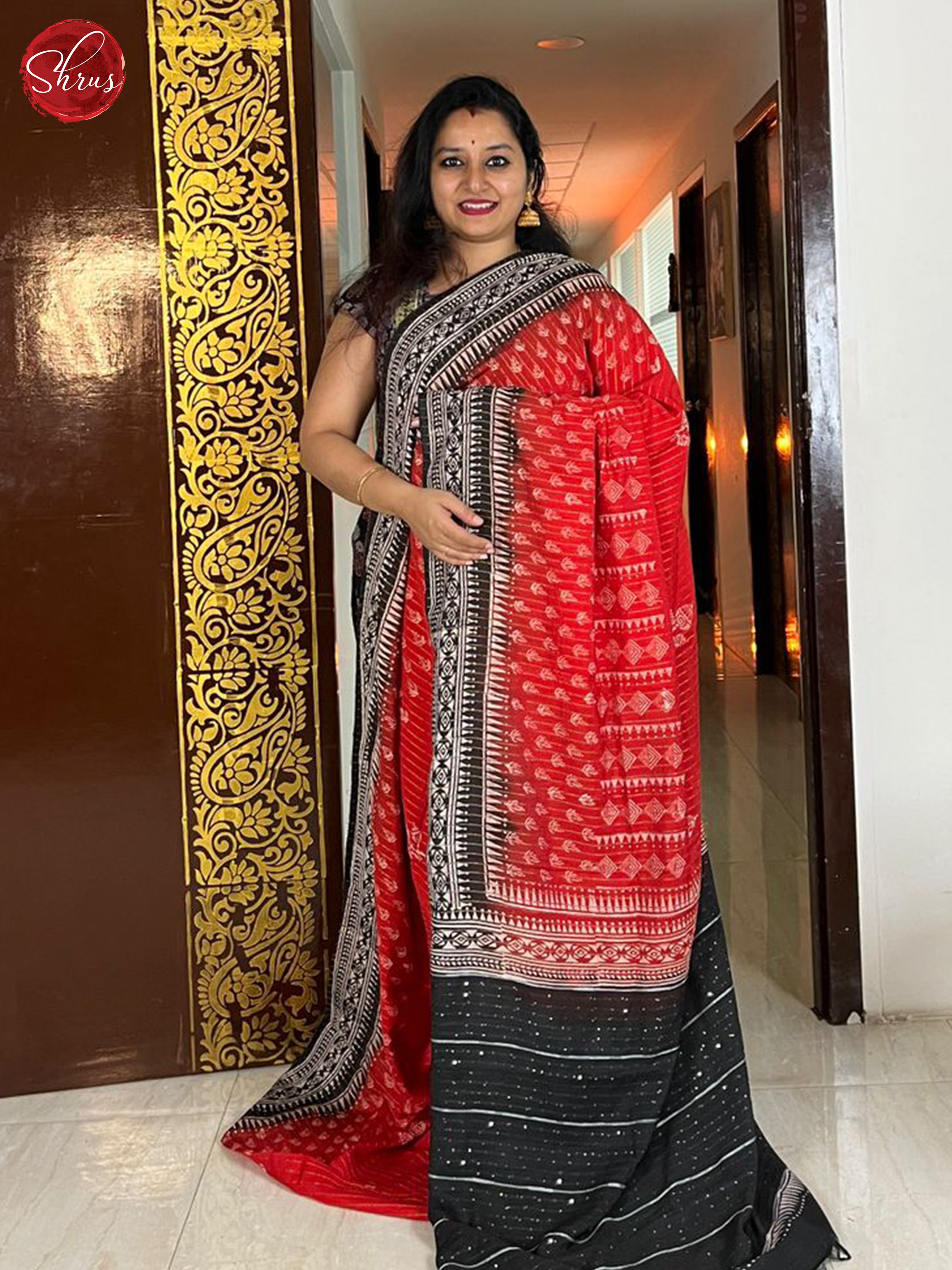 Red & Black - Semi gicha Saree - Shop on ShrusEternity.com