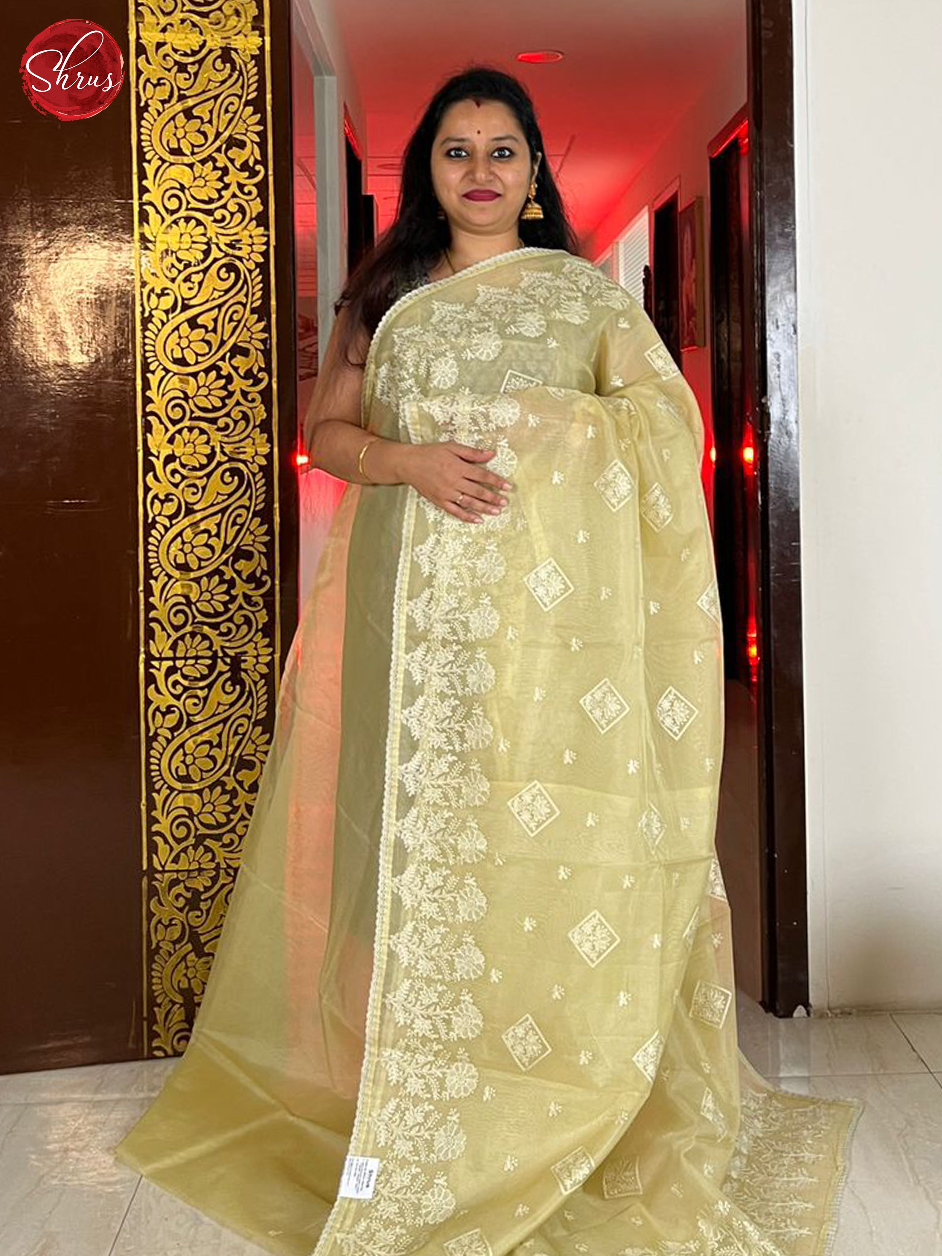 Light Lemon Yellow(Single Tone) - Semi organza Saree - Shop on ShrusEternity.com