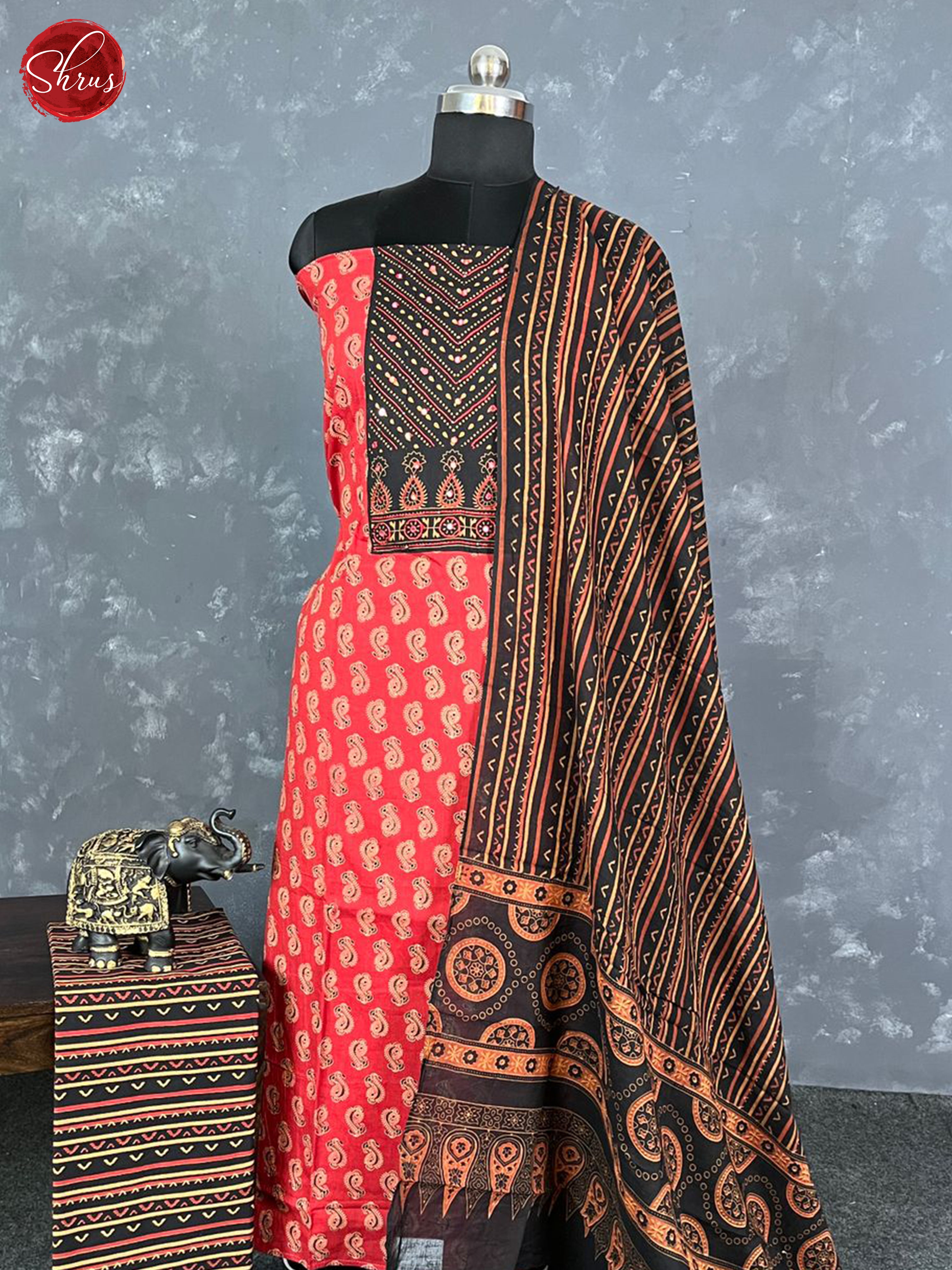 Red & Black - Unstitched Salwar - Shop on ShrusEternity.com