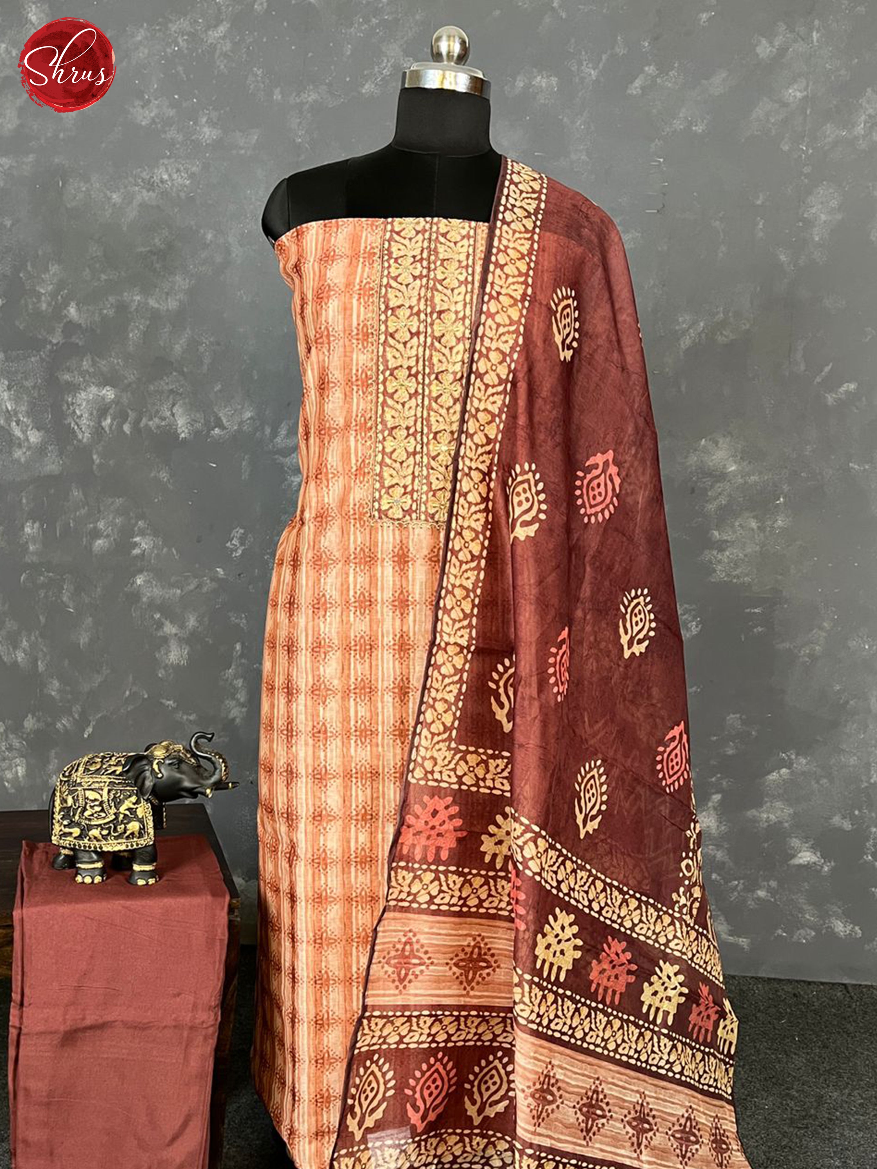 Cream & Brown -Unstitched Salwar - Shop on ShrusEternity.com