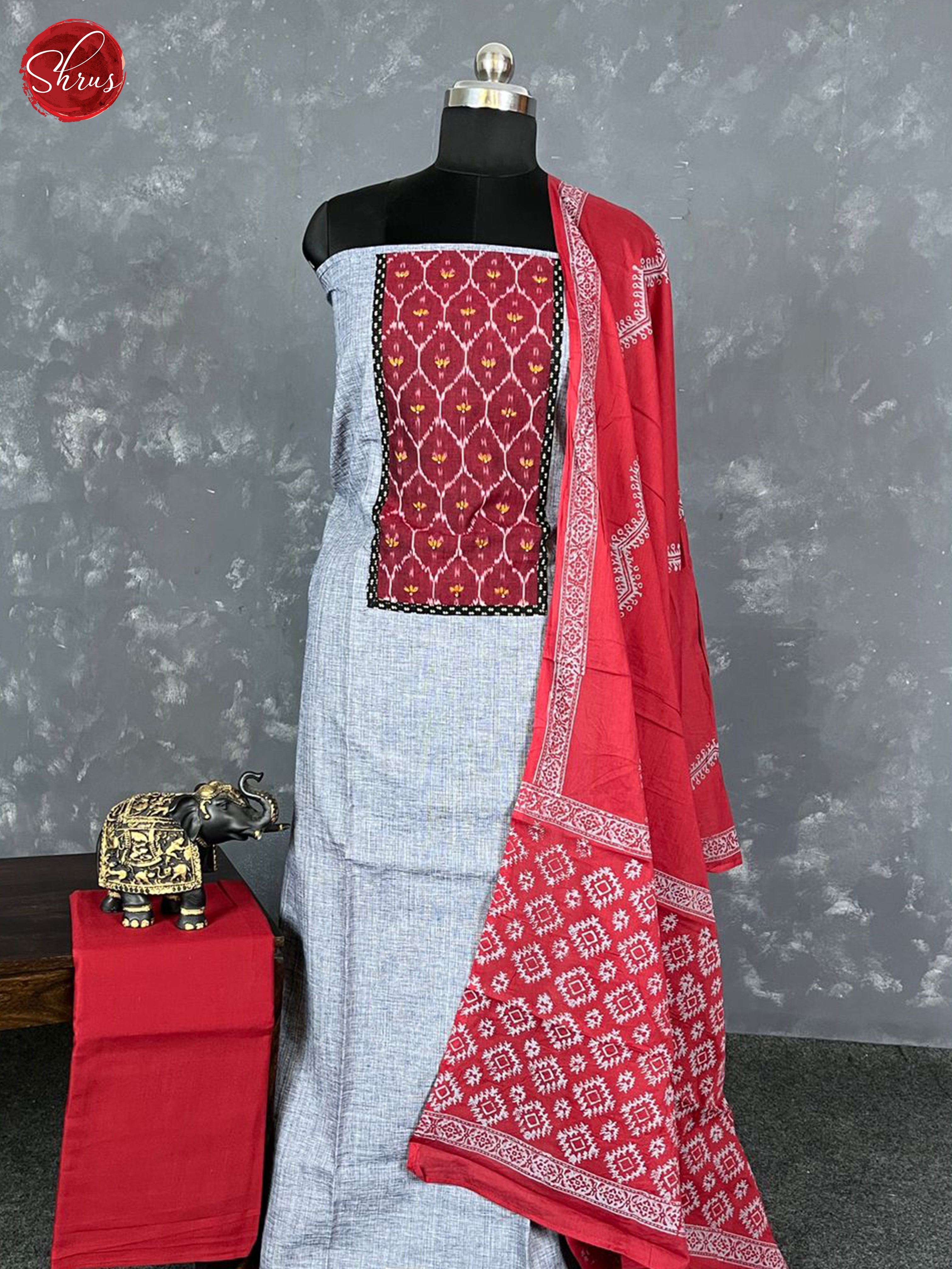 Grey & Maroon -Unstitched Salwar - Shop on ShrusEternity.com