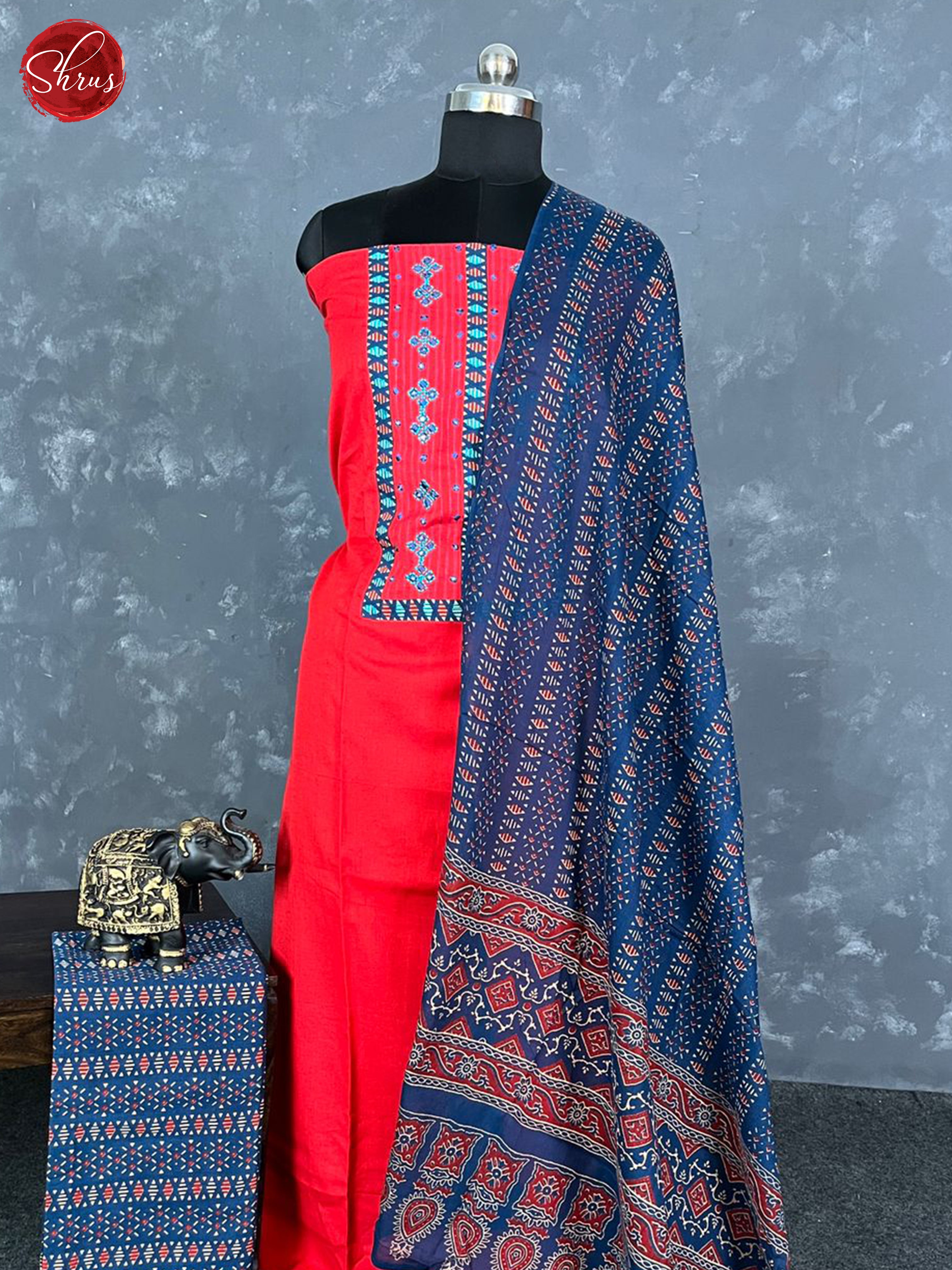 Red & Blue - Unstitched Salwar - Shop on ShrusEternity.com